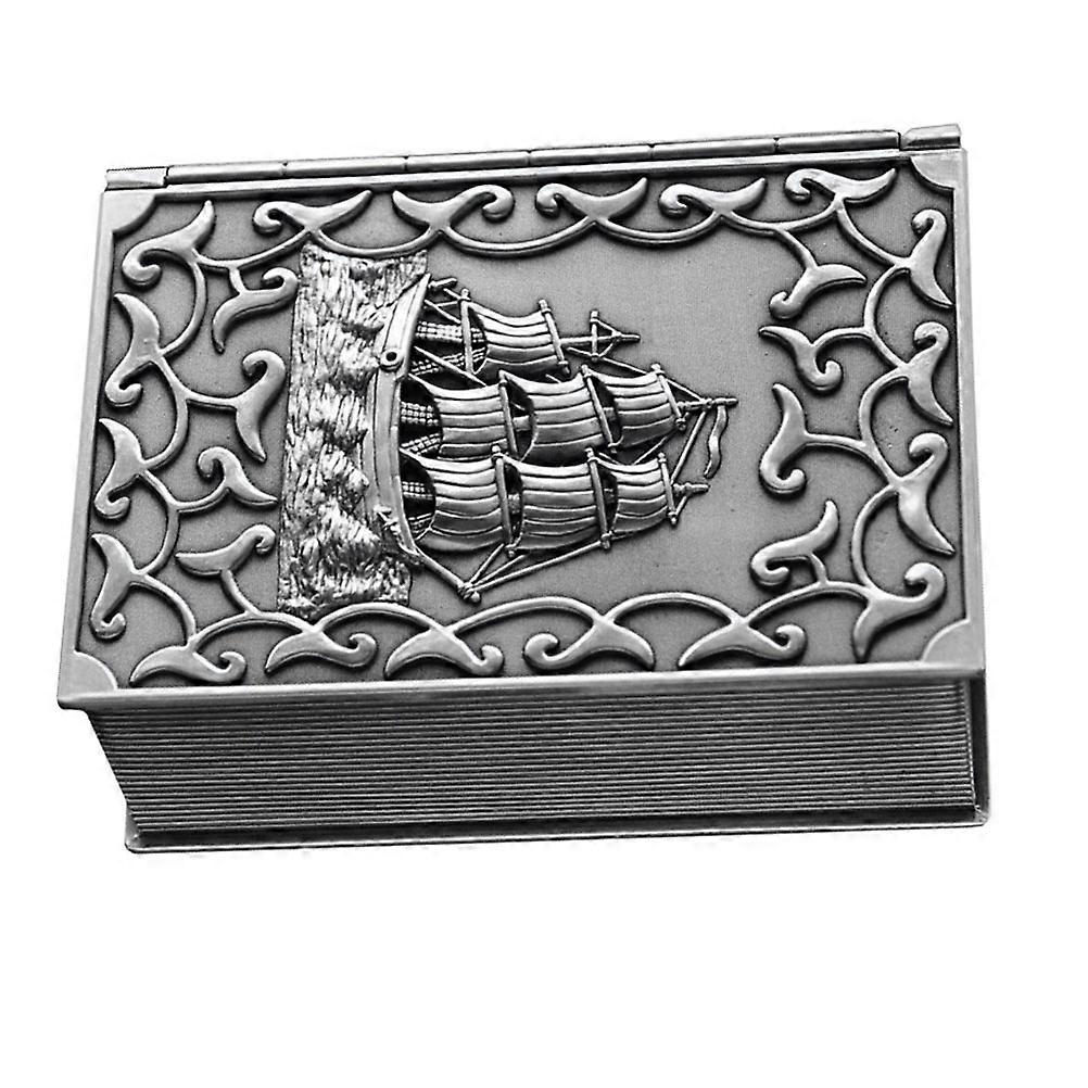 Embossed Jewelry Case Decorative Treasure Box Home Decor Multi-Functional Jewelry Organizer Silver Rectangular 1Pack