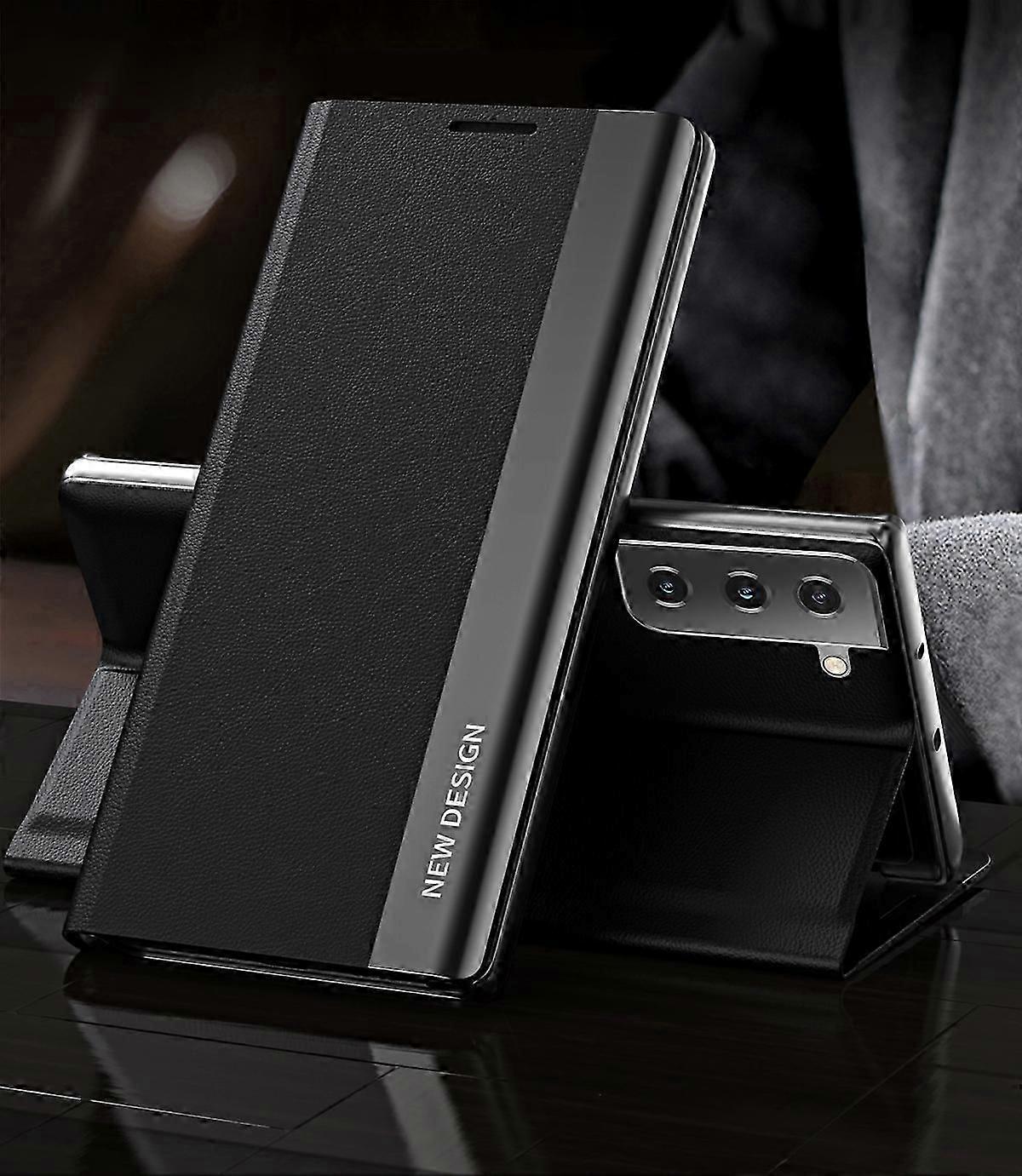 For Samsung Galaxy S21 5G Side Electroplated Magnetic Ultra-Thin Horizontal Flip Leather Case with Holder