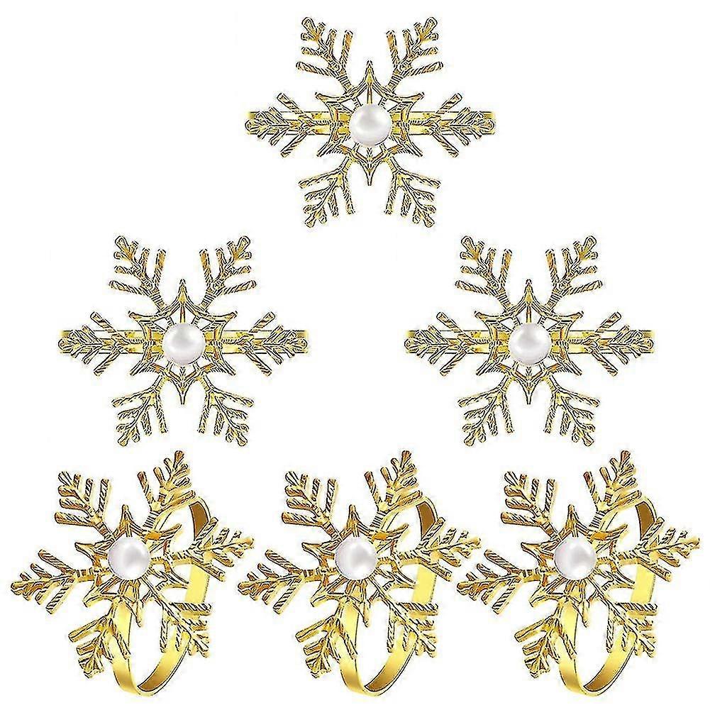 Snowflake Napkin Rings, Set of Six, Alloy Pearls, Suitable for Multiple Occasions
