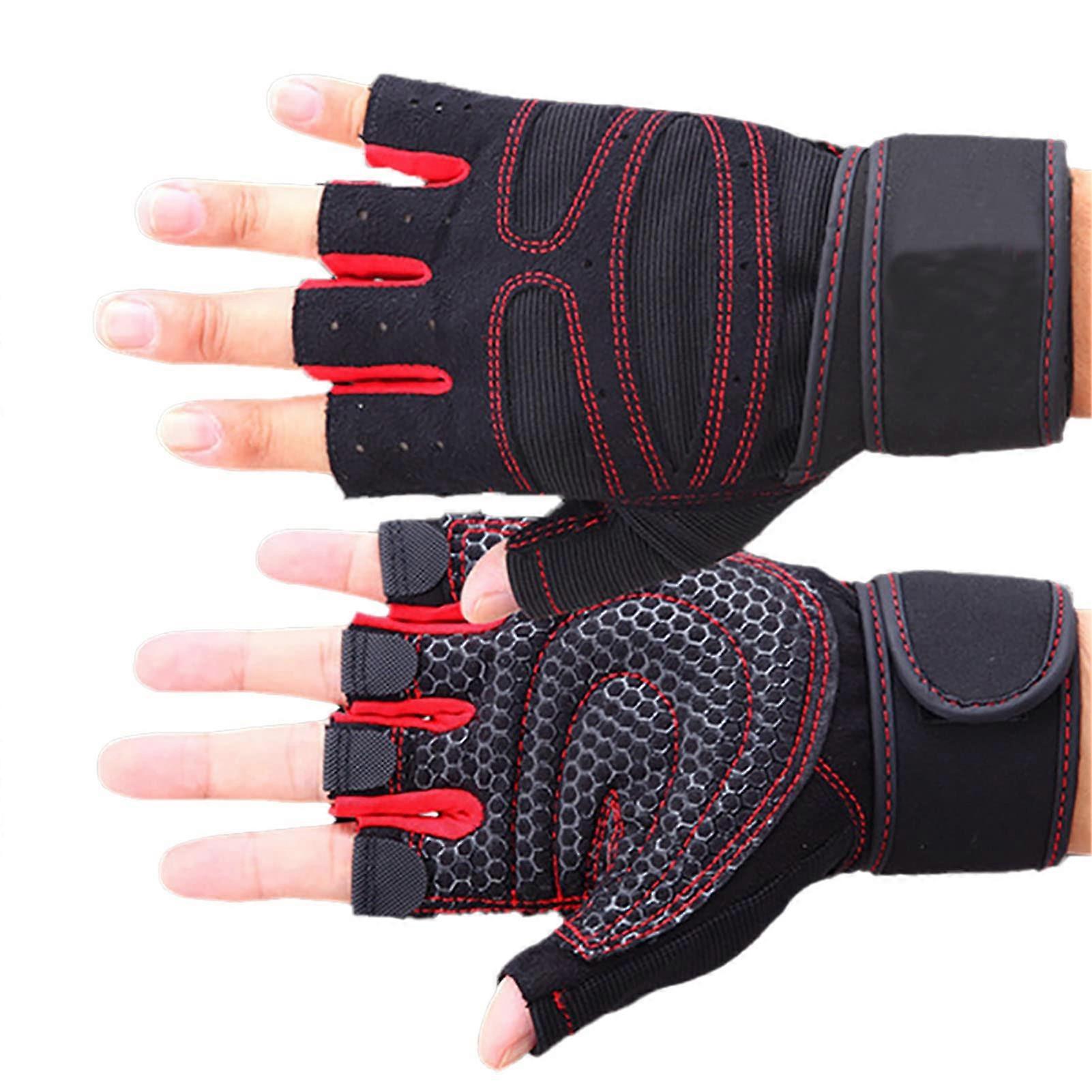 Professional Fingerless Training Gloves with Wrist Support for Weightlifting in the Gym, Red M
