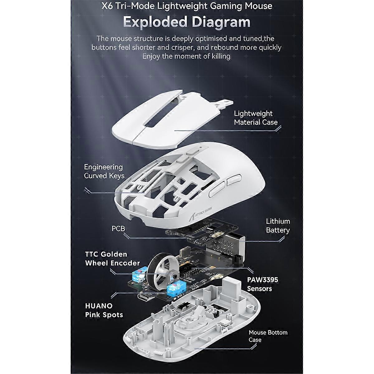 Attack Shark X6 PAW3395 Bluetooth Mouse Tri-Mode Connection Red