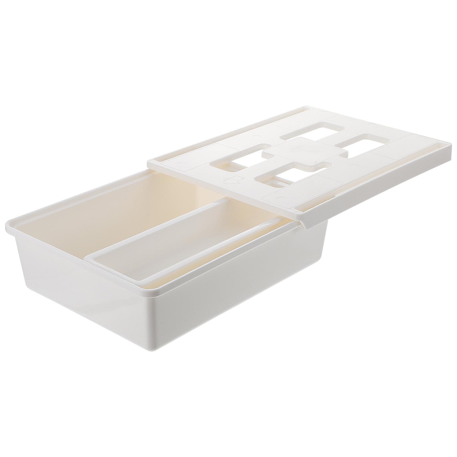 1 Pc Under Desk Drawer Office Storage Box Self Stick Table Desk Storage Box White