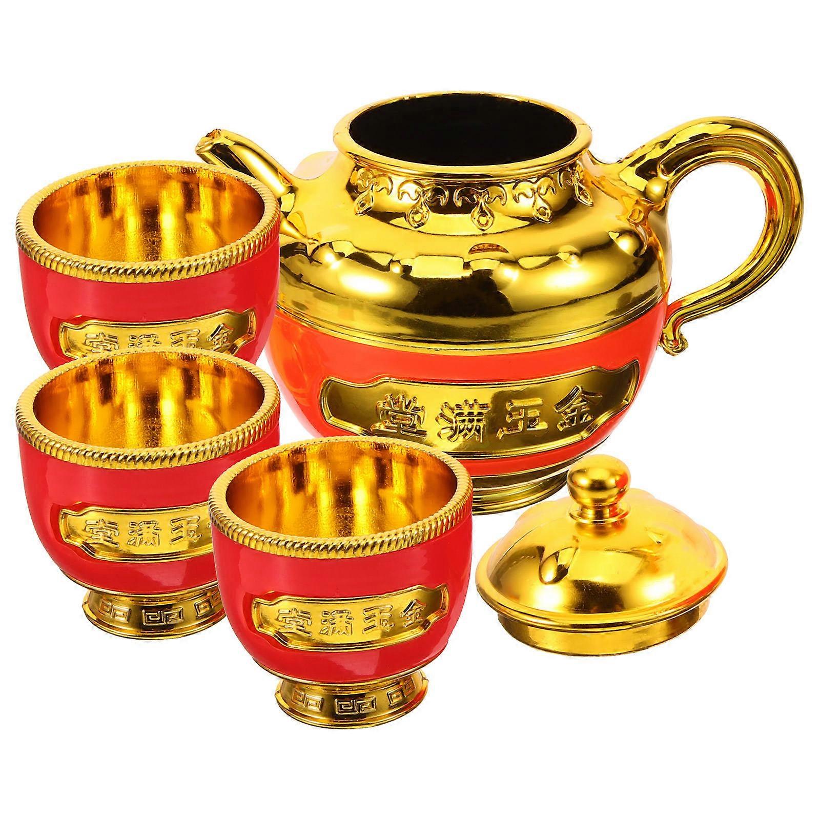 Golden Altar Cups Teapot Set for Storage Water Use 1Set