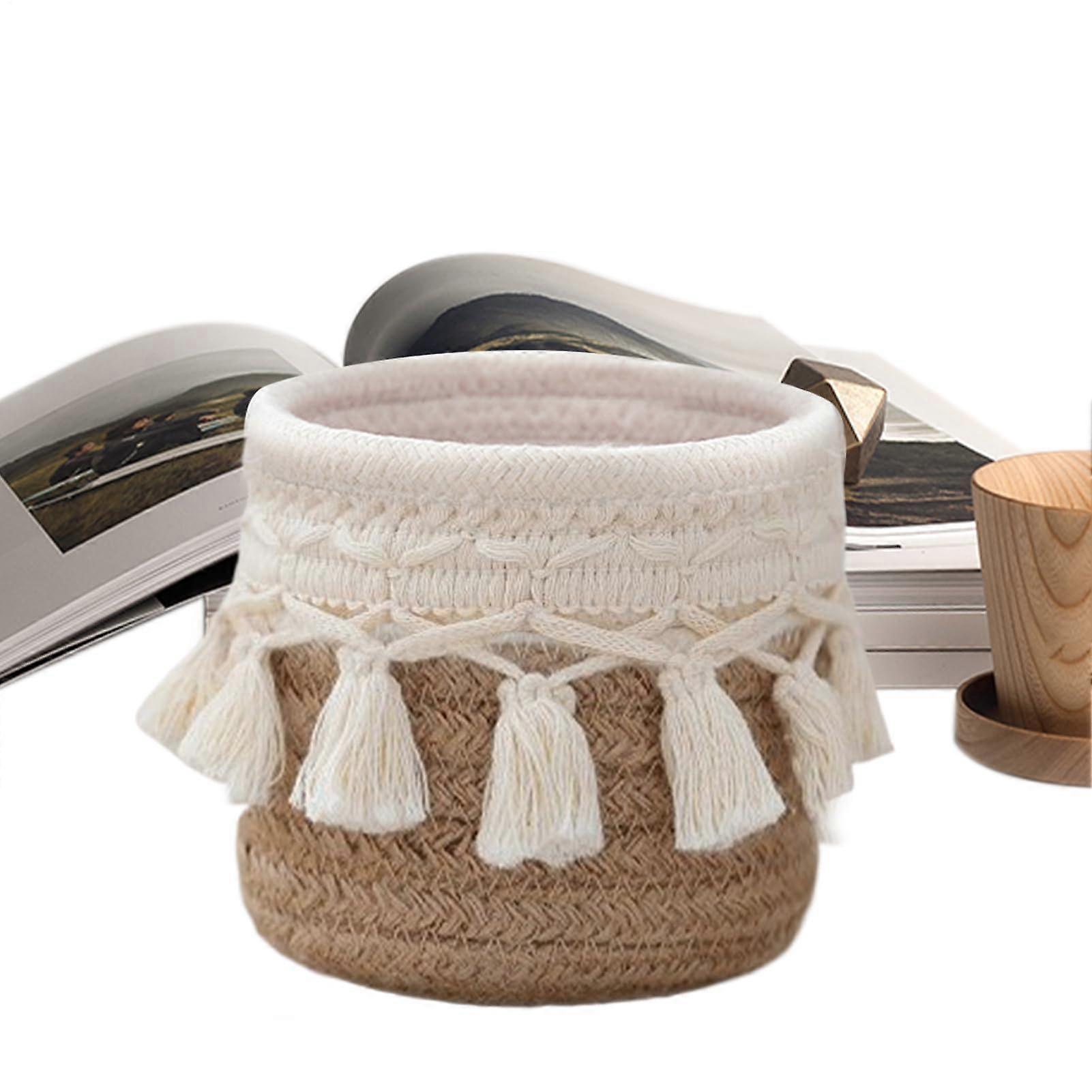 Rattan Pencil Cup - Handmade Cotton Rope Pen Holder for Desk Organization, Khaki Color, Portable Storage Container for Office and Home
