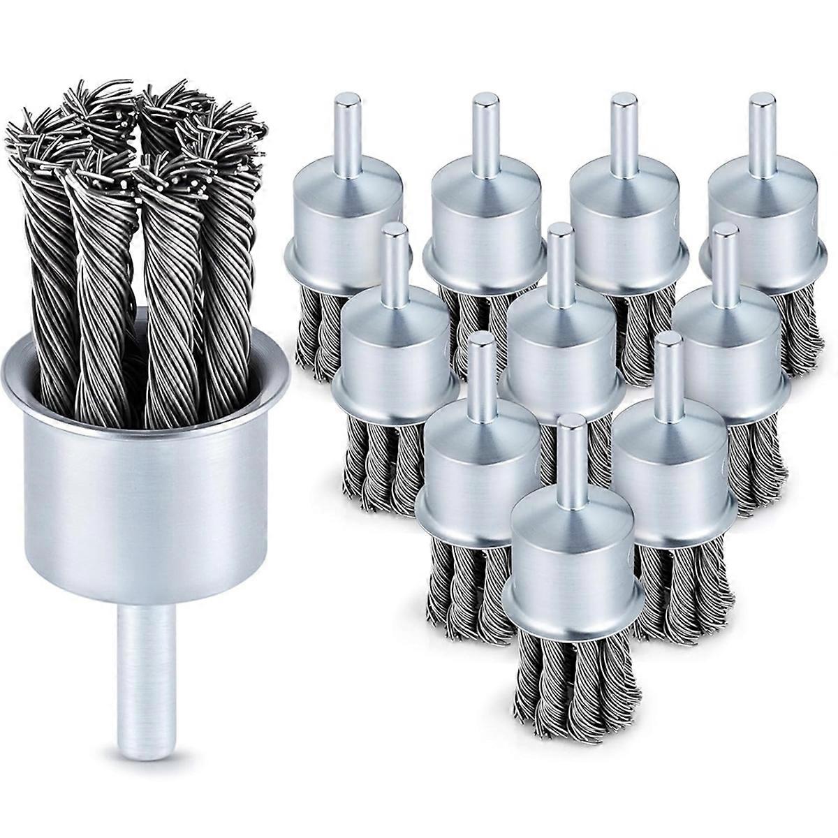 10 Pack 1 Inch Knot Wire Brush Sturdy Twist Wire Wheel for Drill and Die Grinders, 1/4 Inch Drill G