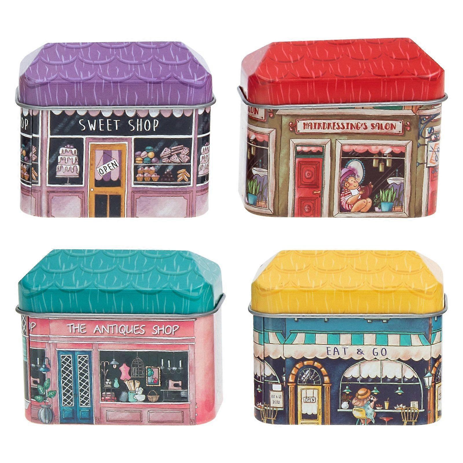 4Pcs House Design Tinplate Boxes Mini House Tin Boxes Living Room Candy Boxes (Random Pattern)
