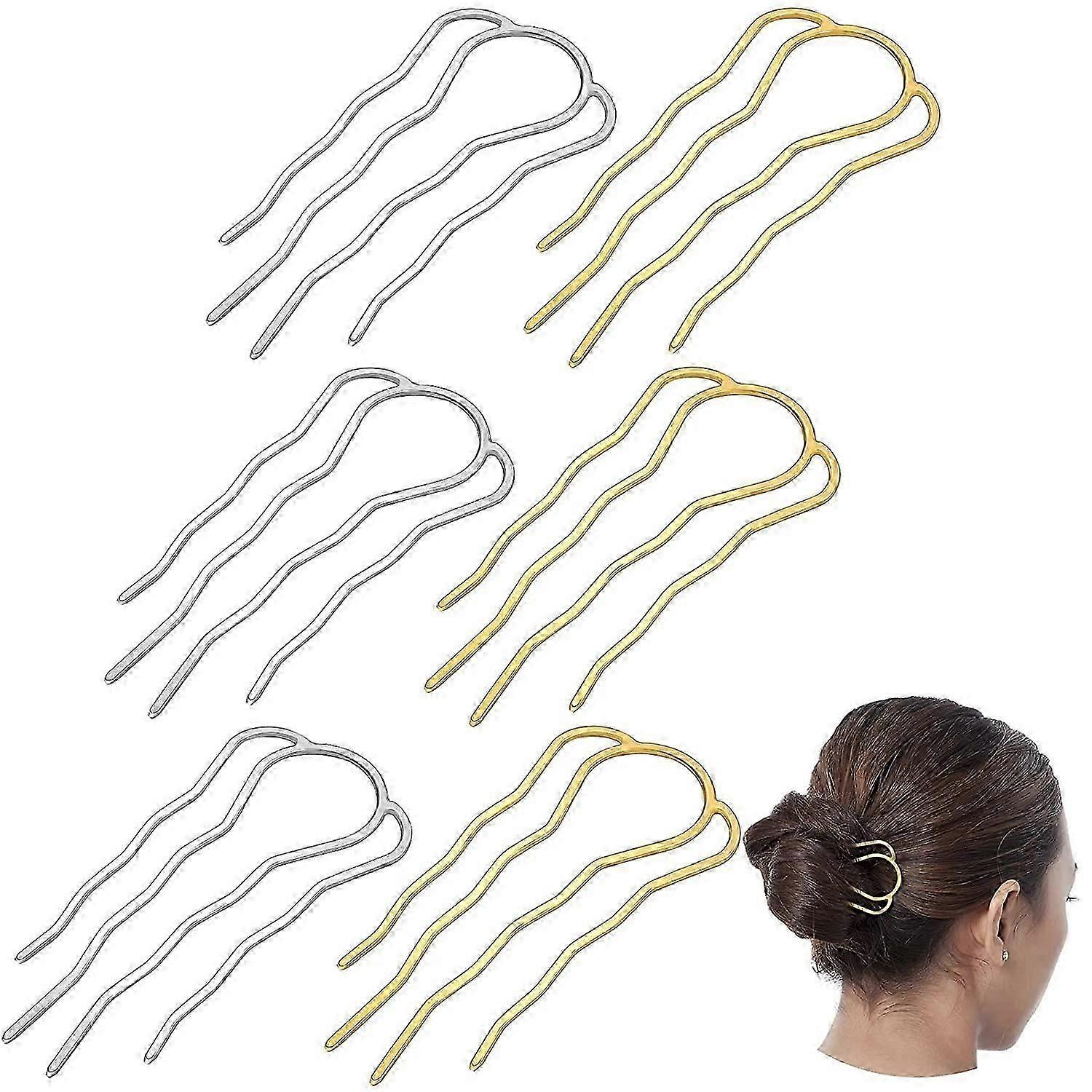 6ピース87mmヘアフォーククリップスティックヘアサイドコームヘアピンヘアパンアップドヘアスティック合金4プロングパンヘアピンクリップグリップ女性用ヘアスタイリング