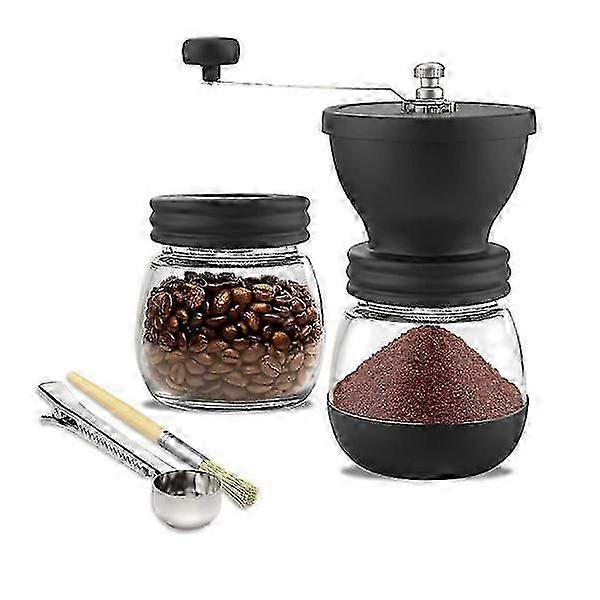 Manual coffee grinder with ceramic grinders, hand-cranked coffee grinder with two glass ja