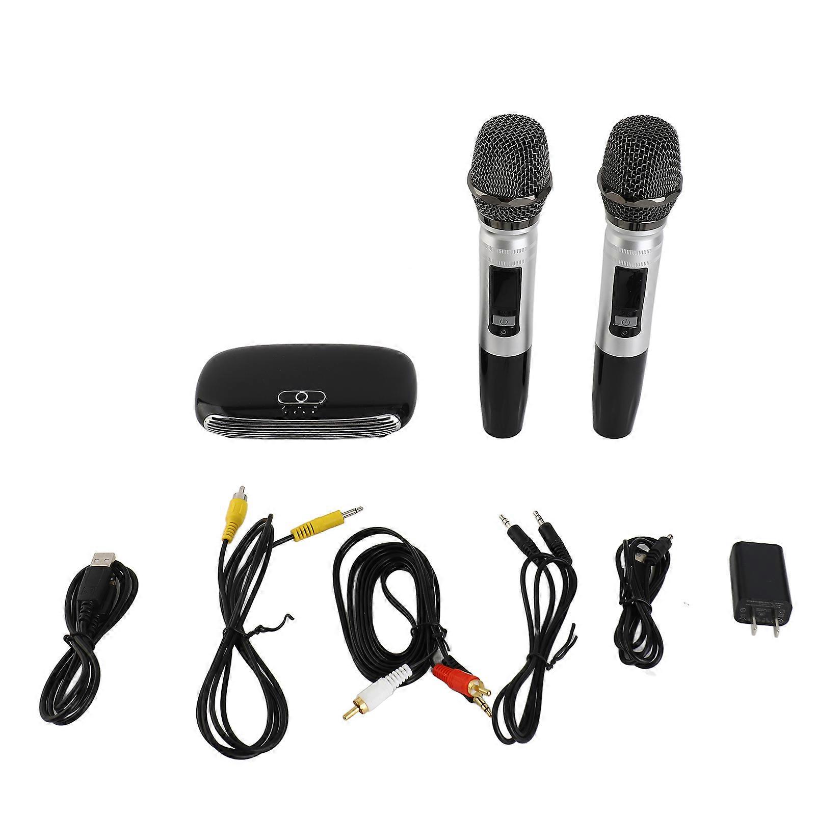 Wireless BT Karaoke Set with Double Wireless BT Microphone for TV Set Top Box Computer Smart Phone Black Karaoke Box