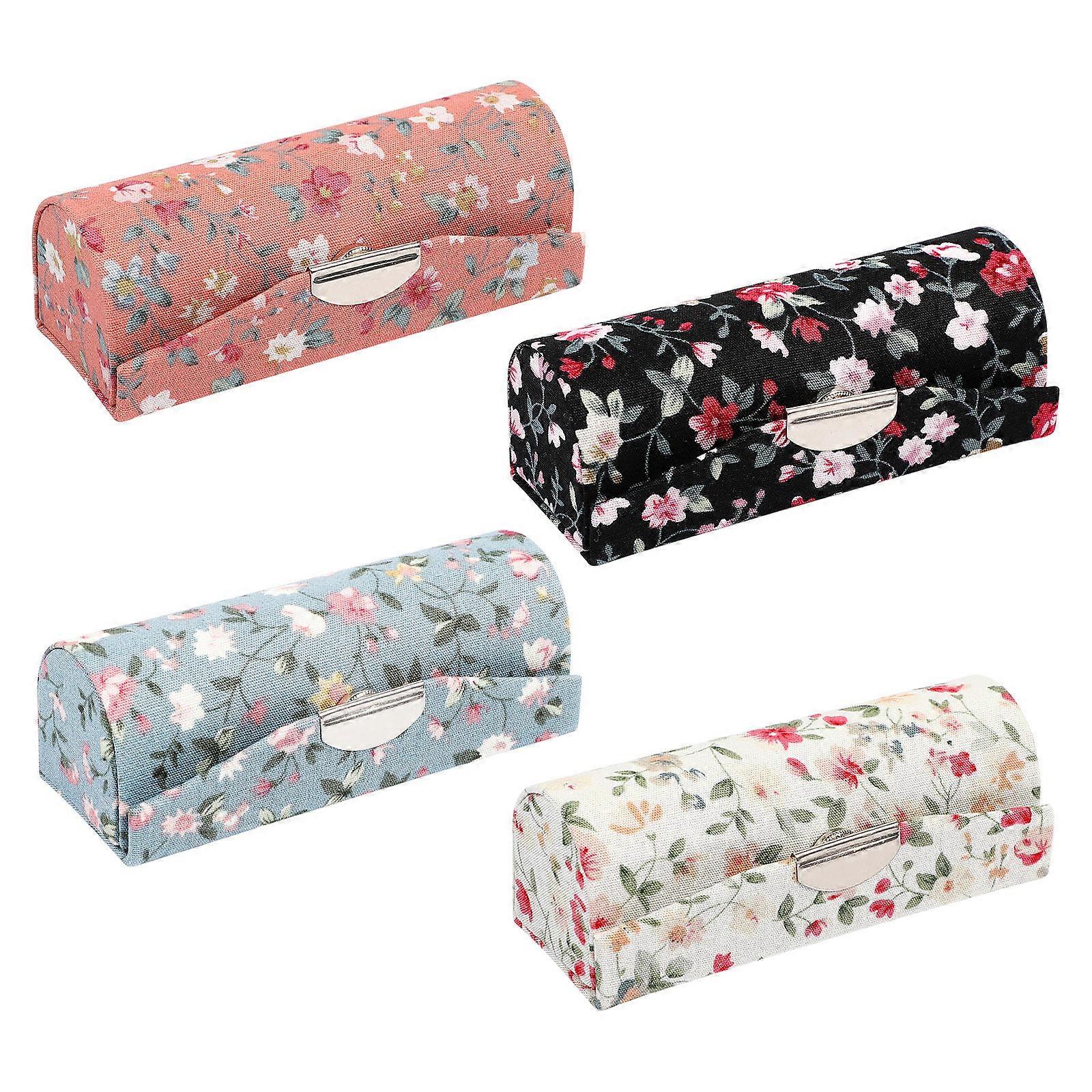 Lipstick Holder Embroidered Rectangular Lipstick Storage Solution Assorted Color with Mirror Design 4Pcs