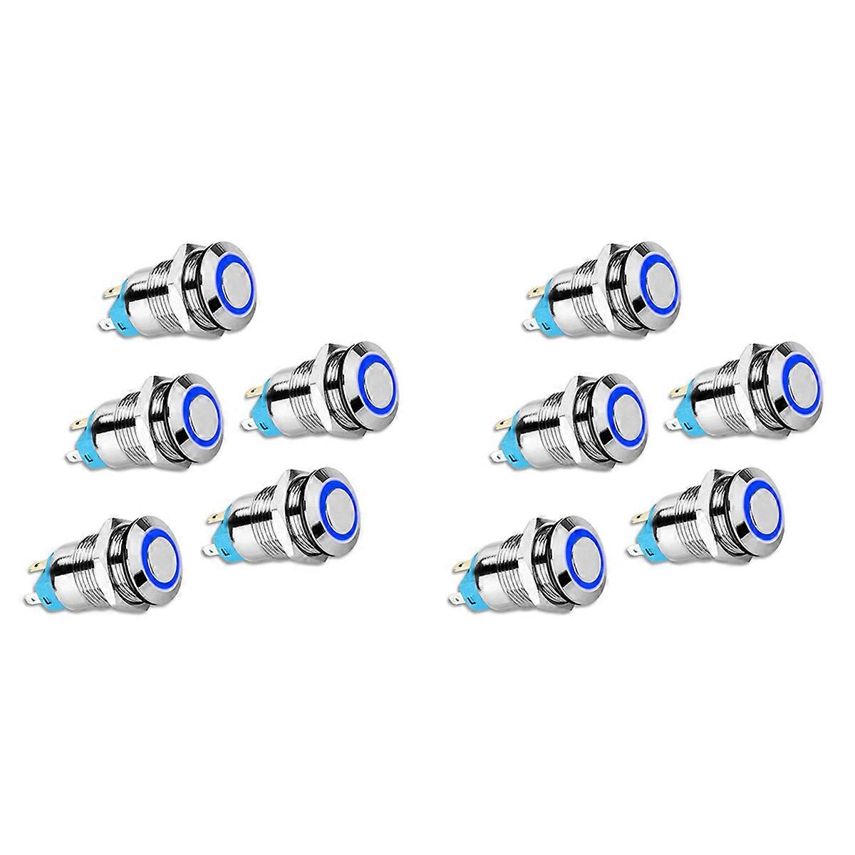 10PCS 12mm Latching Push Button Switch High Round Cap, Waterproof Metal Push Button Switch with 12V/