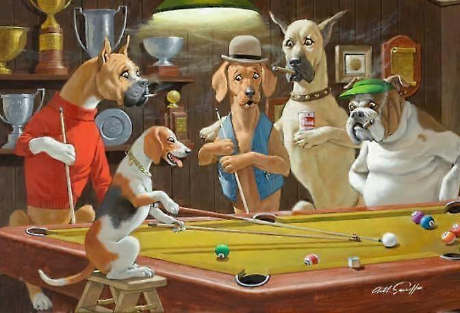 1000/500/300 قطعةهدايا الملصقات لغز غير منتظم صور مجردة للكلب يلعب البلياردو PTPT 0258