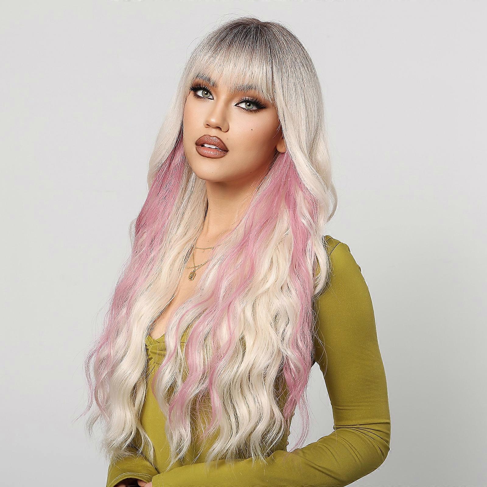 Pink and Blonde Heat-Resistant Synthetic Wig for Women – Natural Look, Easy Maintenance, For Everyday Use