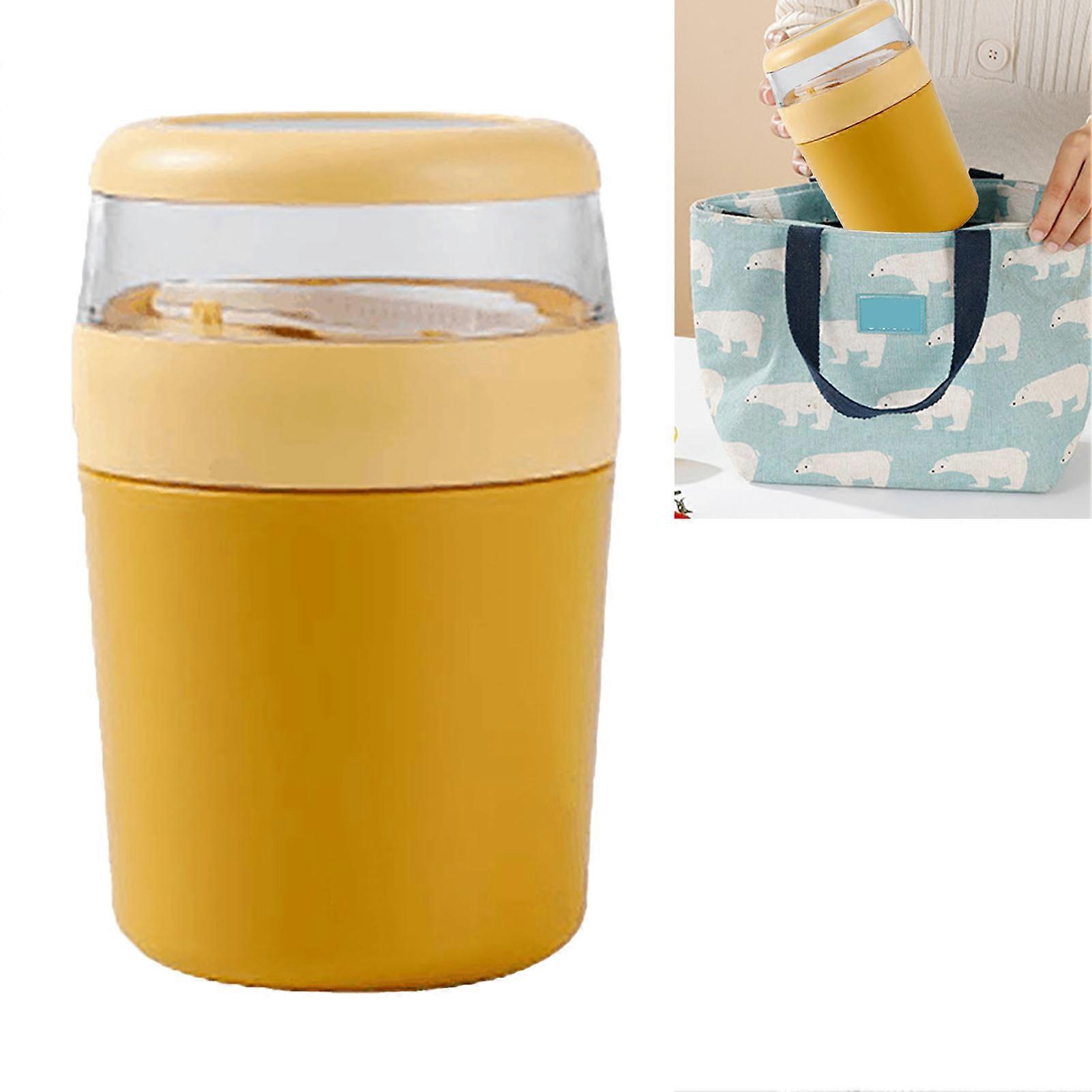 Overnight Oat Container 500ml with Lid & Spoon Yellow 8.5x15cm