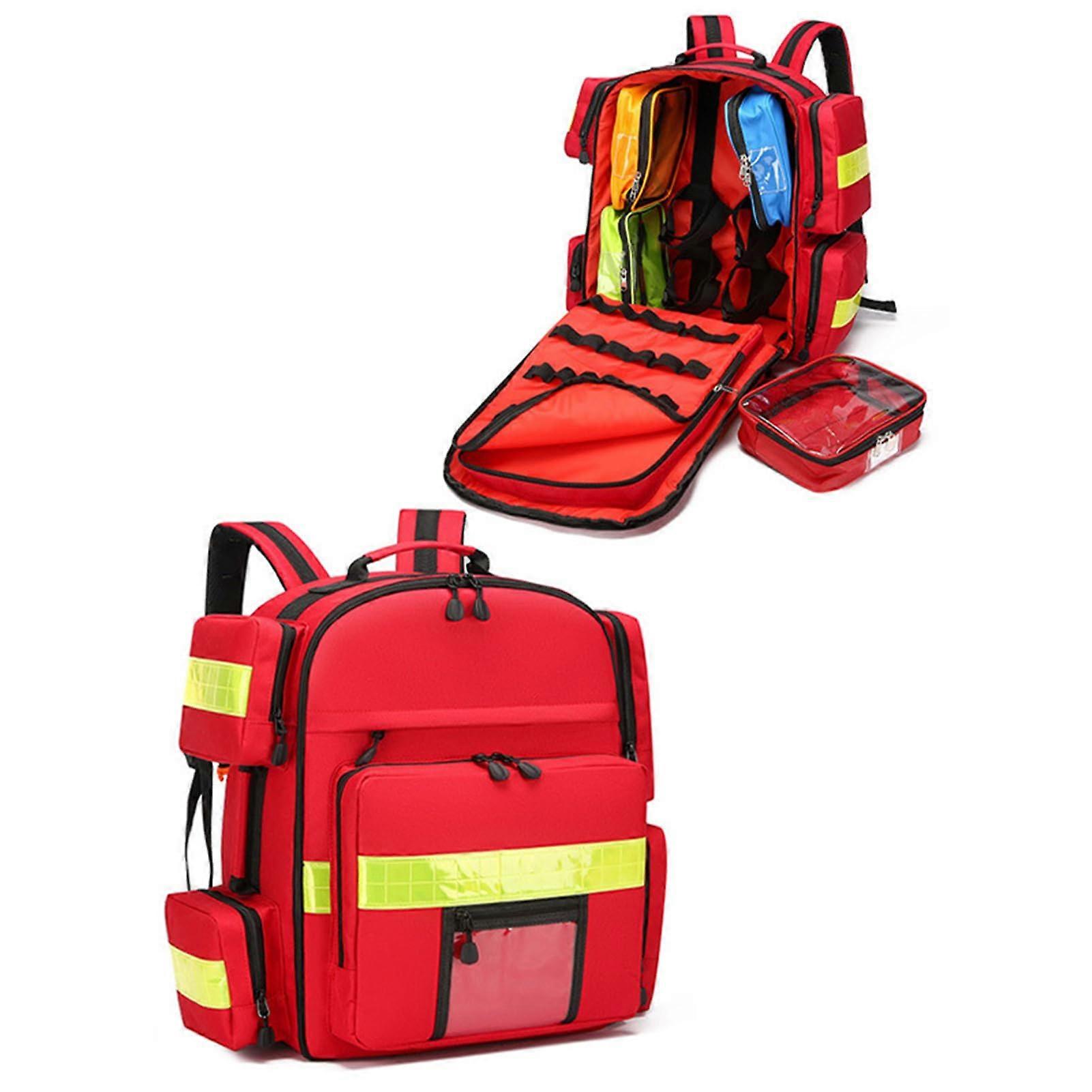 First Responder Trauma Bag - Professional Empty Emergency Backpack for EMT, EMS, Home Health Care, Red Color