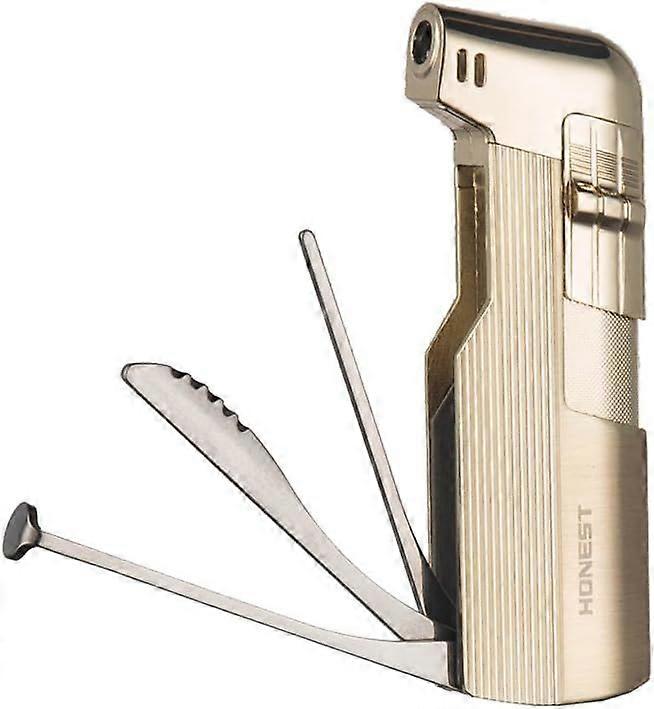 Feuerzeuge Pfeifenanzünder Gas Butan nachfüllbar mit integrierter Pfeifenbesteck Geschenkbox (Gold D)