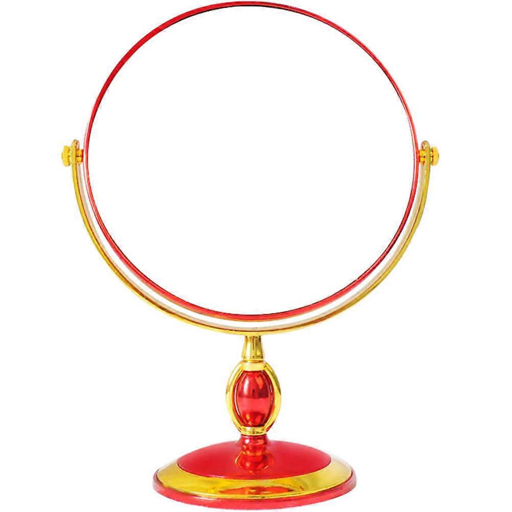 Women's Red Double-Sided Makeup Mirror Round High Foot Vanity Mirror