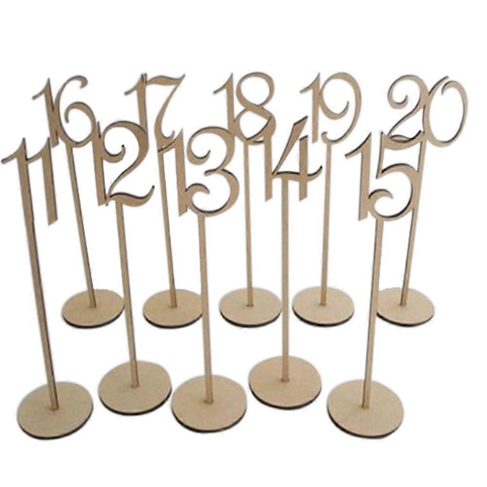Beige Wooden Table Numbers with Holder Base for Wedding Use 10Pcs Set