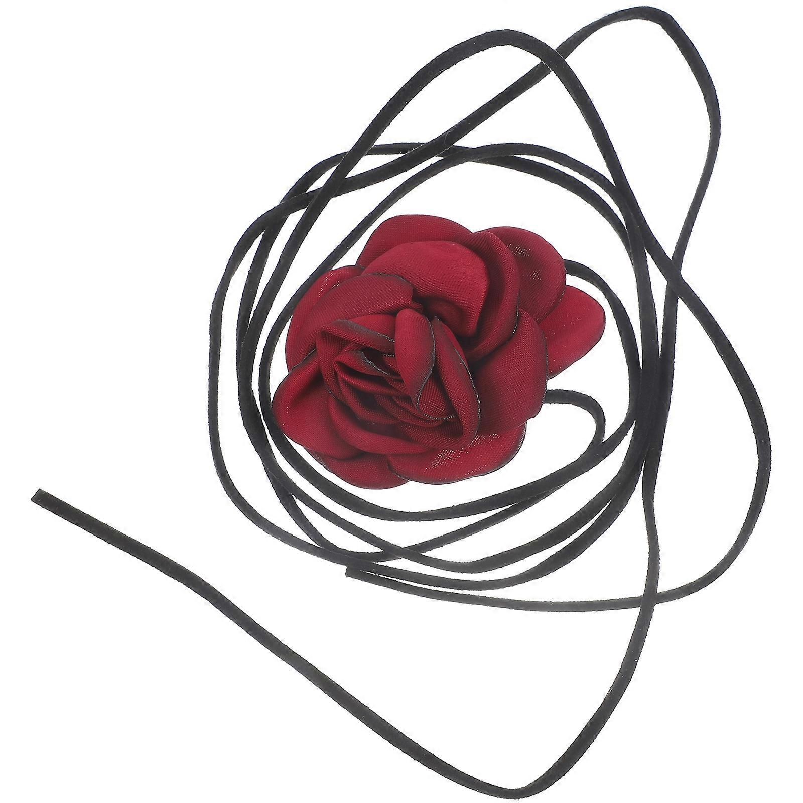 Romantic Rose Necklace Hanging Neck Choker for Decoration Use 2Pcs Red Fabric