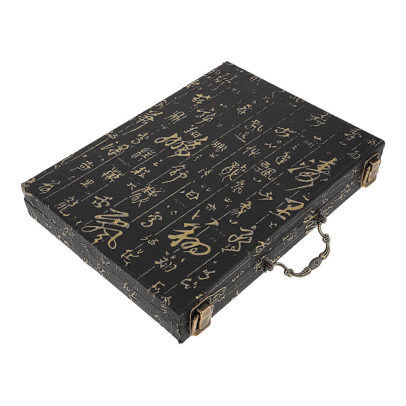 Mahjong Storage Box Wooden Organizer for Travel Use with Elegant Print Design