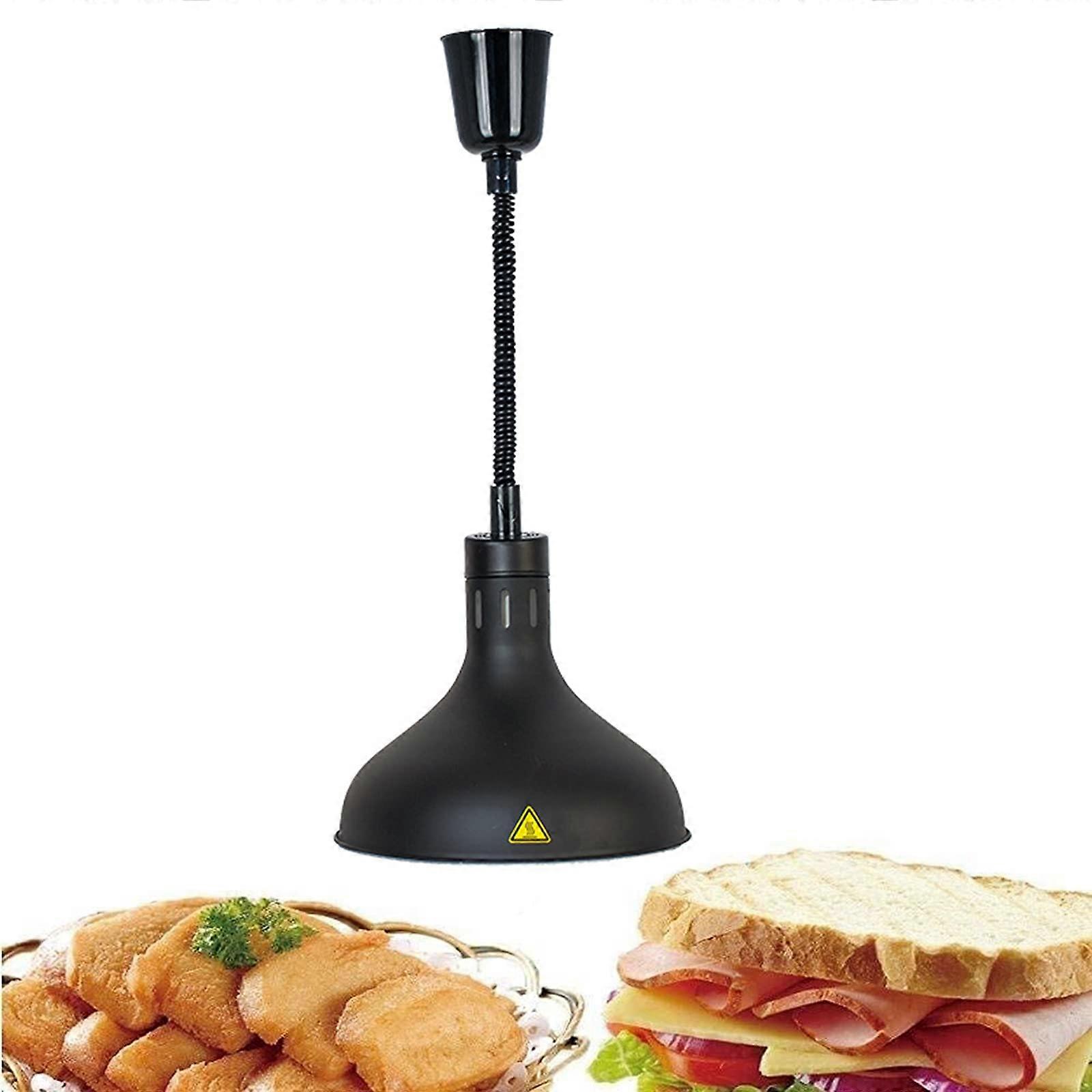 Food Heat Lamp Warmer Adjustable Retractable Hanging Buffet Lamp Shade Black with Explosion-Proof Bulb for Dining Tables