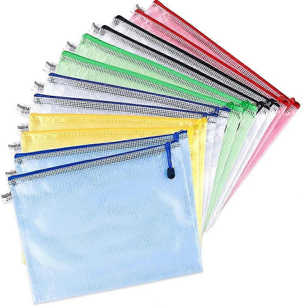 12 Pcs A4 Document Bag Waterproof Mesh Zipper Bags Zipper File Bags Mesh Document Plastic