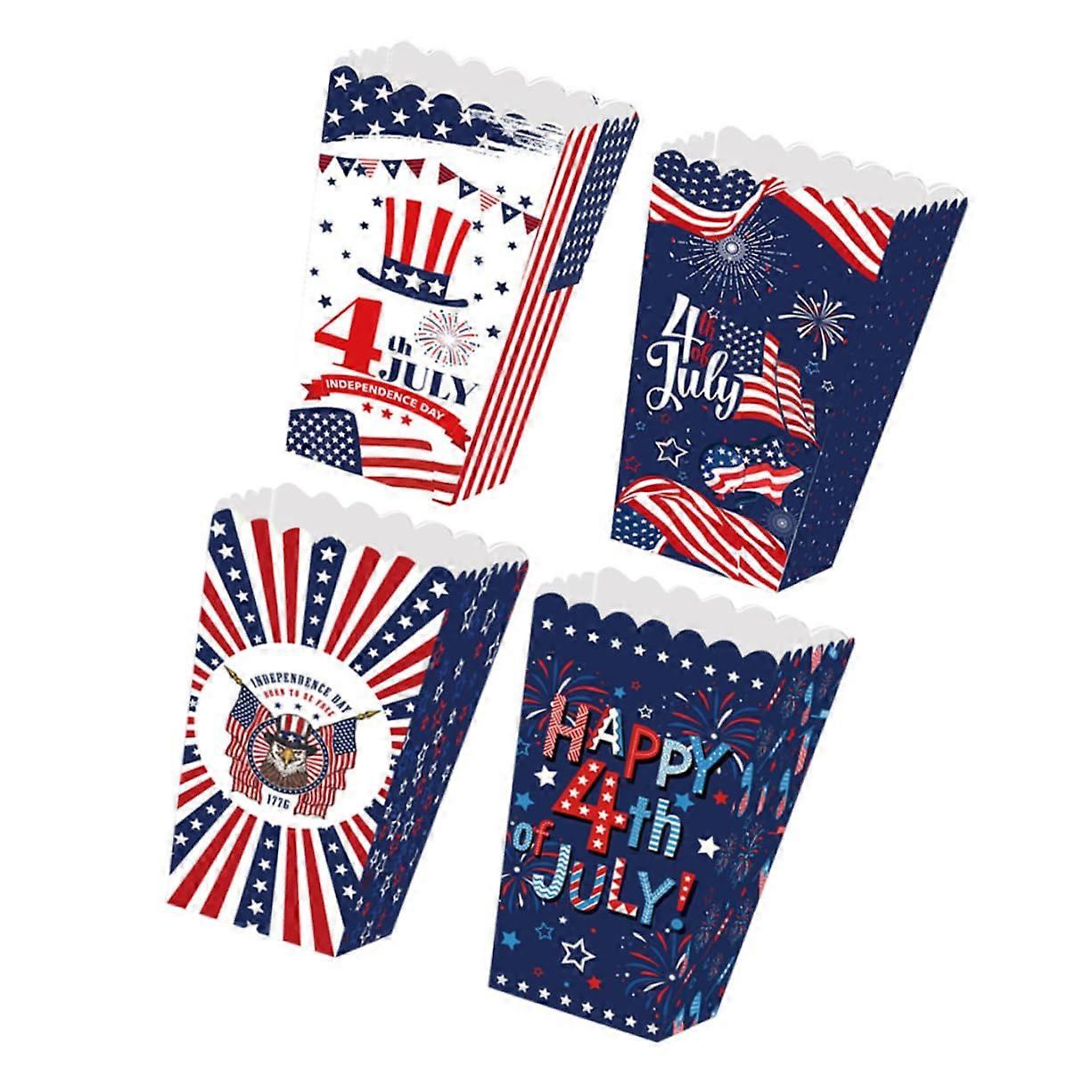 Patriotic Popcorn Boxes 4Pack Reusable Paper Containers Independence Day Labor Day USA Themed Boxes Party Favors