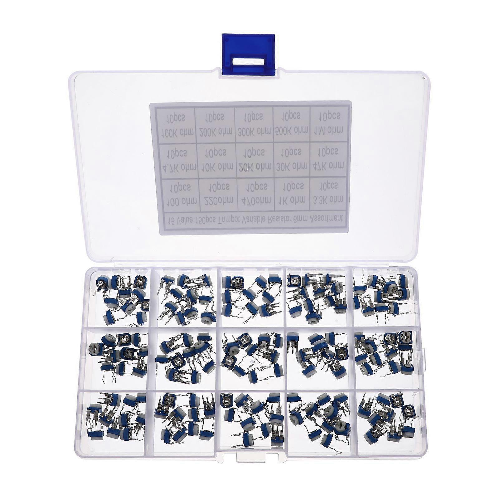 Trim Potentiometer Kit For Printed Circuit Boards Adjustable Resistance Durable 150 Pcs
