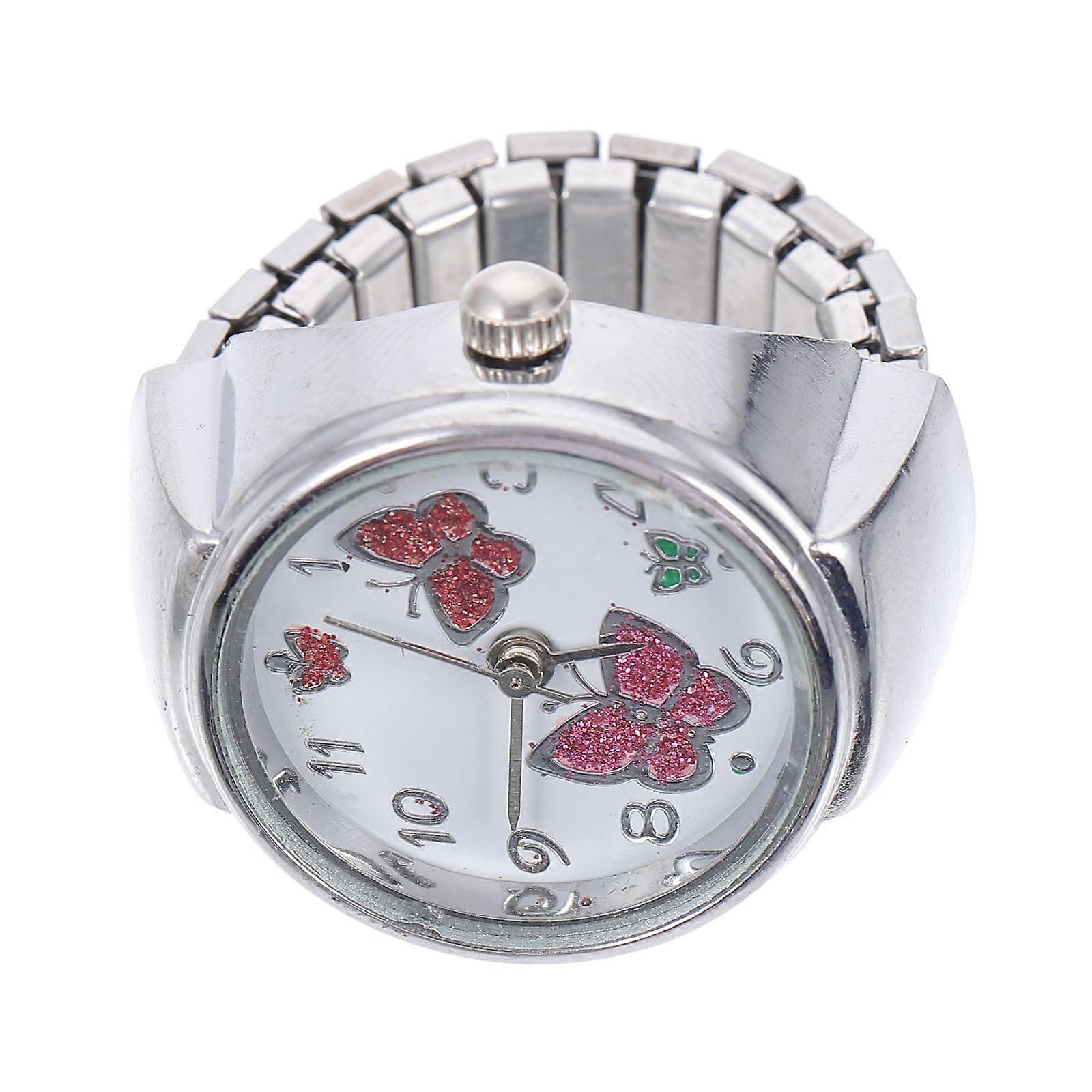 Butterflies Embellishment Finger Ring Watch For Casual Use In Silver Color With Time Telling Function 1Pcs