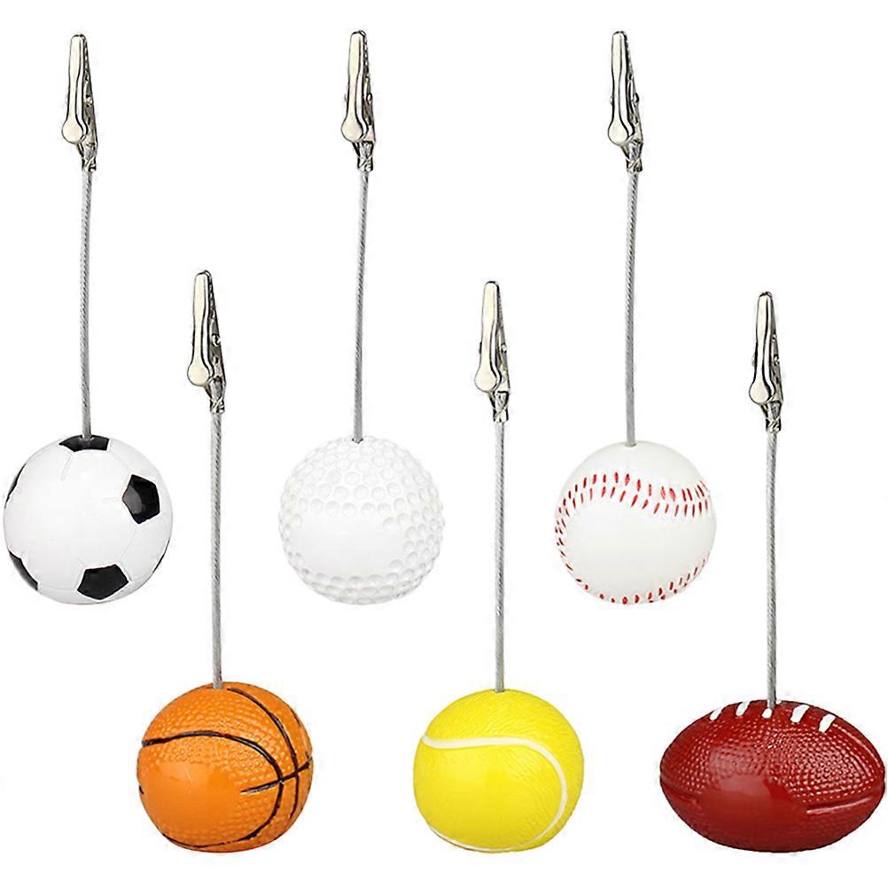 Card Placement Clip Multi-Function Photo Holder with Sports Ball Base for Home Decor Resin Metal Material 6Pcs