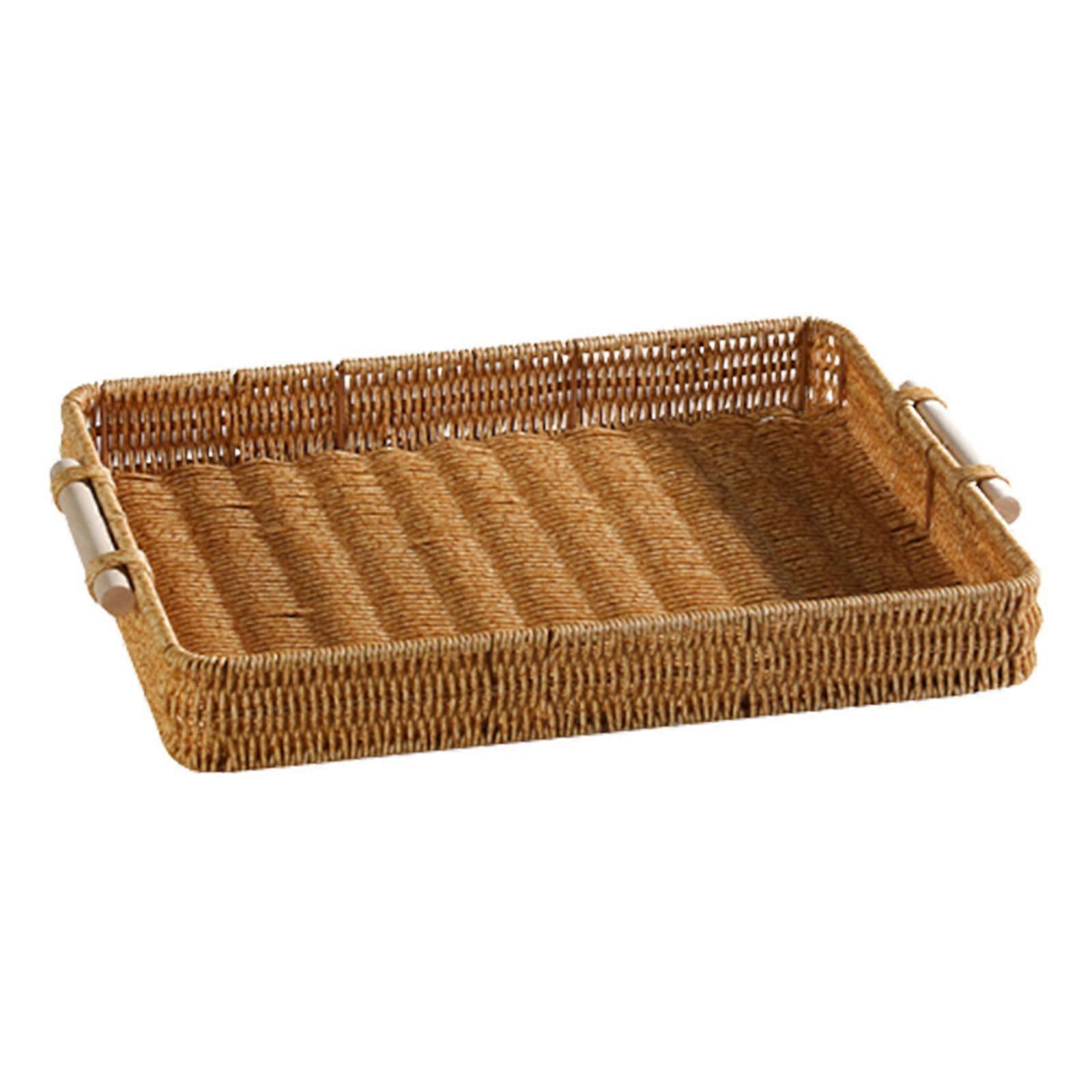 Hand Basket Wicker Tray Dinner Serving Tray Multipurpose L