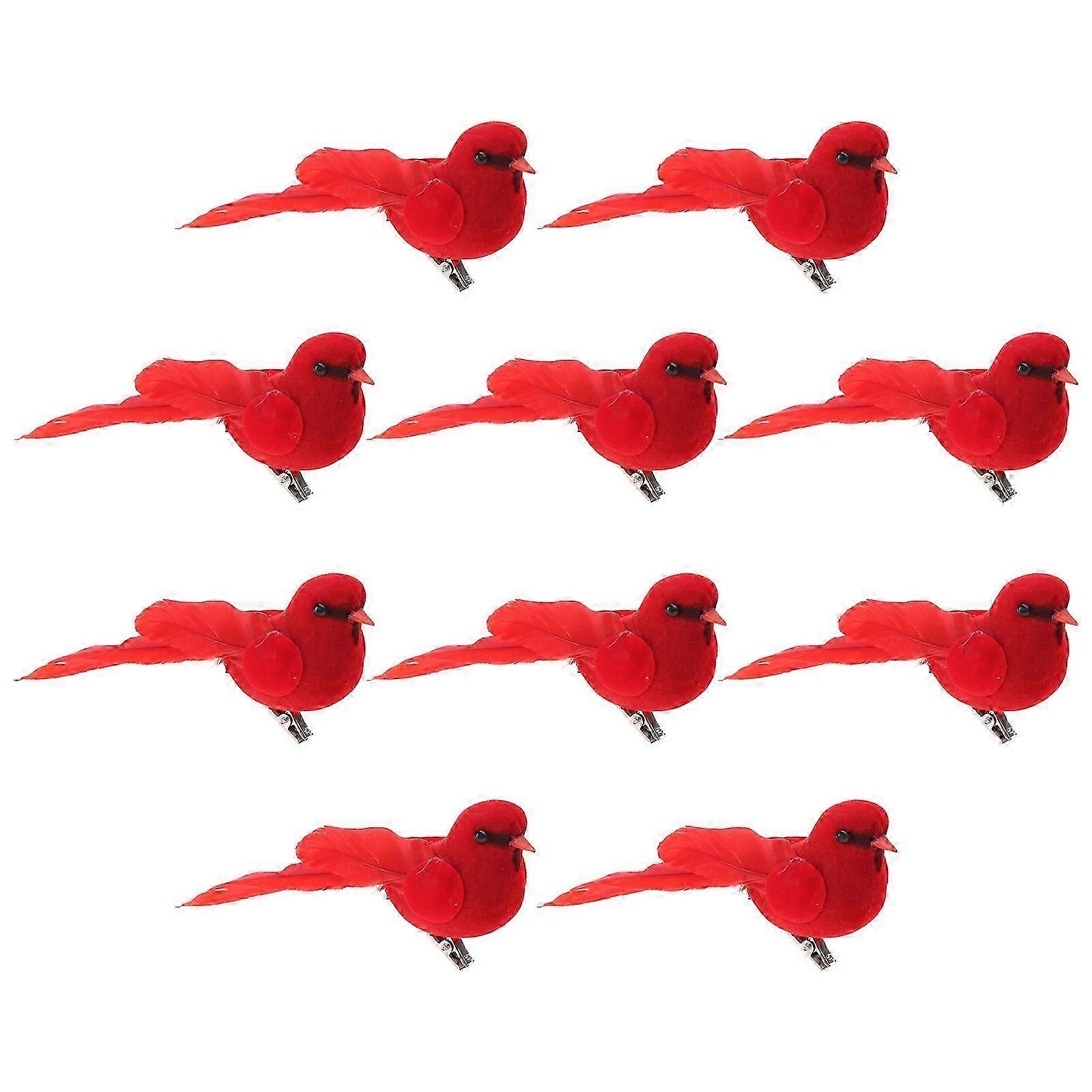Set of 10pcs Christmas Mini Bird Clip on Tree Ornaments Red Birds Crafts Delicate Ornaments for Tree Decoration