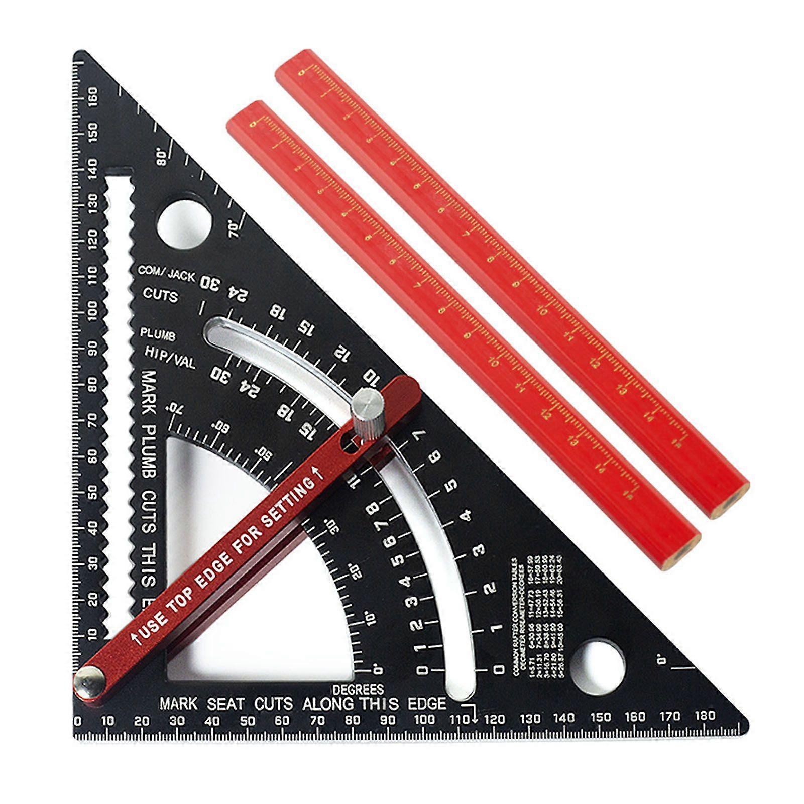 7 Inch Carpenter Square 80 Angle Adjustable Combination Triangle Ruler Rafter Square with 2 Pencils Metric