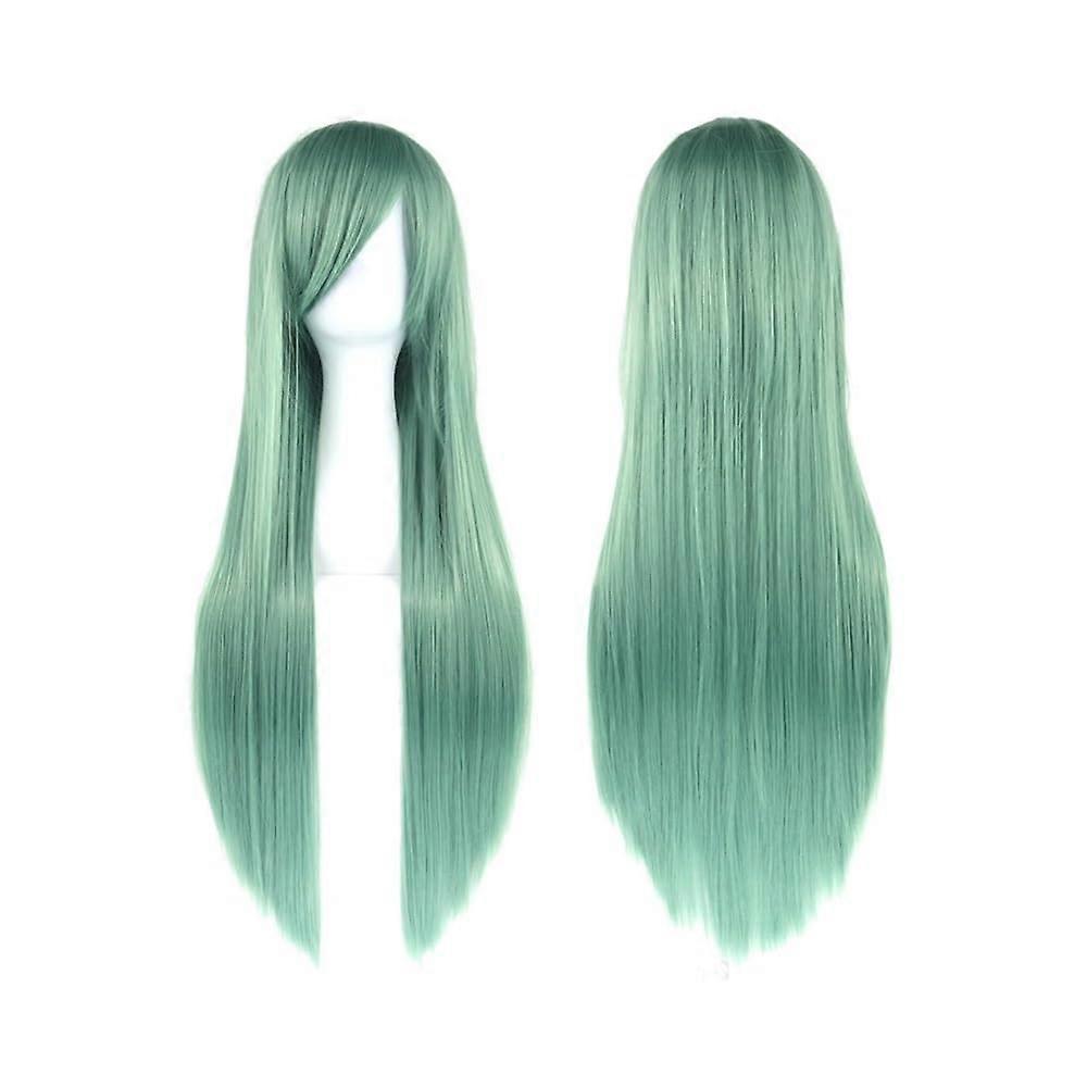 80cm Long Straight Wig Cosplay Synthetic Wig With Bangs Light Green For Halloween Anime Hair Women Costume Party