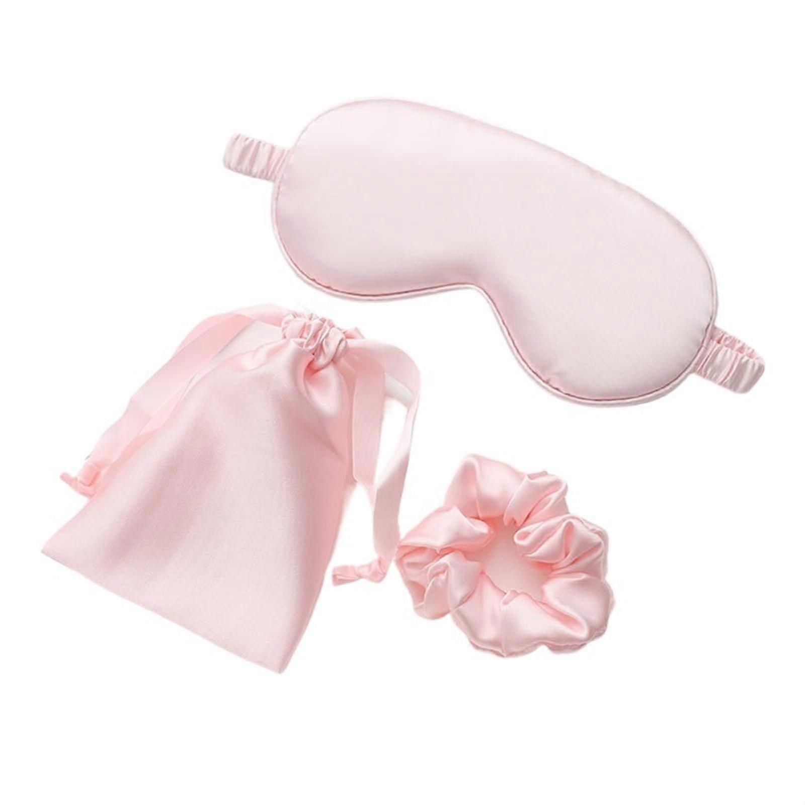Imitated Silk Sleep Eye Mask Set Of 3 With Eye Patches Face Mask Eyeshade Blindfold Travel Light Pink