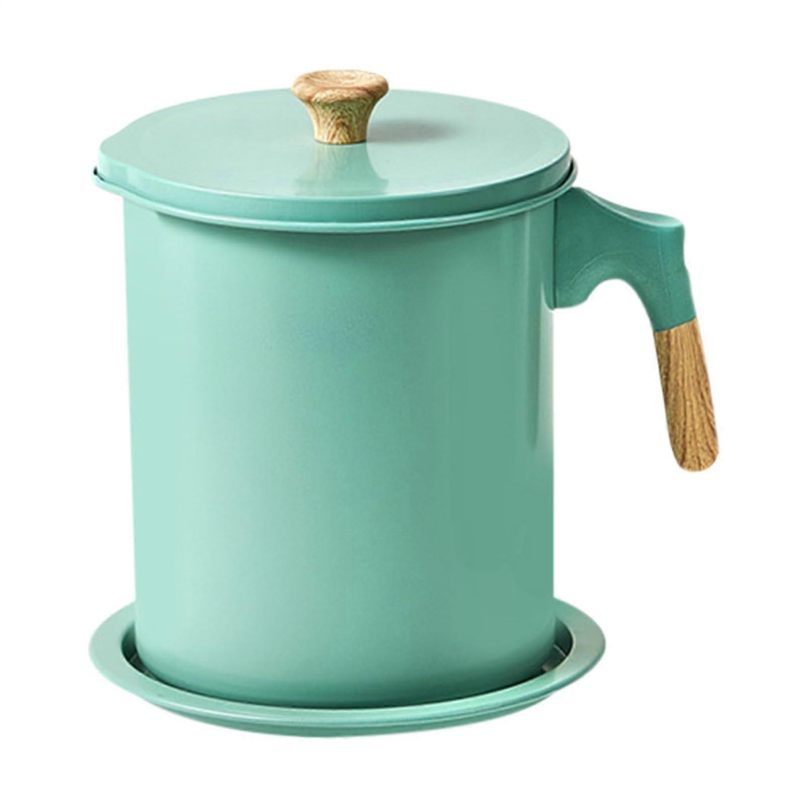 Grease Storage Container Bacon Fat Collector, Oil Separator Canister, 1.4L Stainless Steel Green With Pour Spout
