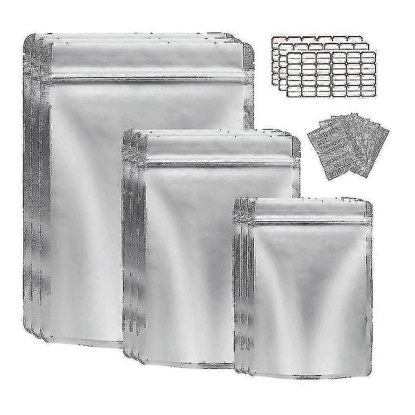 Resealable Mylar Bags 50 Pack With Oxygen Absorber For Food Storage Grains Nuts