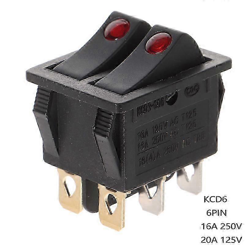 KCD6 6PIN 16A 220V Double Light Switch Rocker Switch ON-OFF KCD6 Button Lights Boat Power Switch
