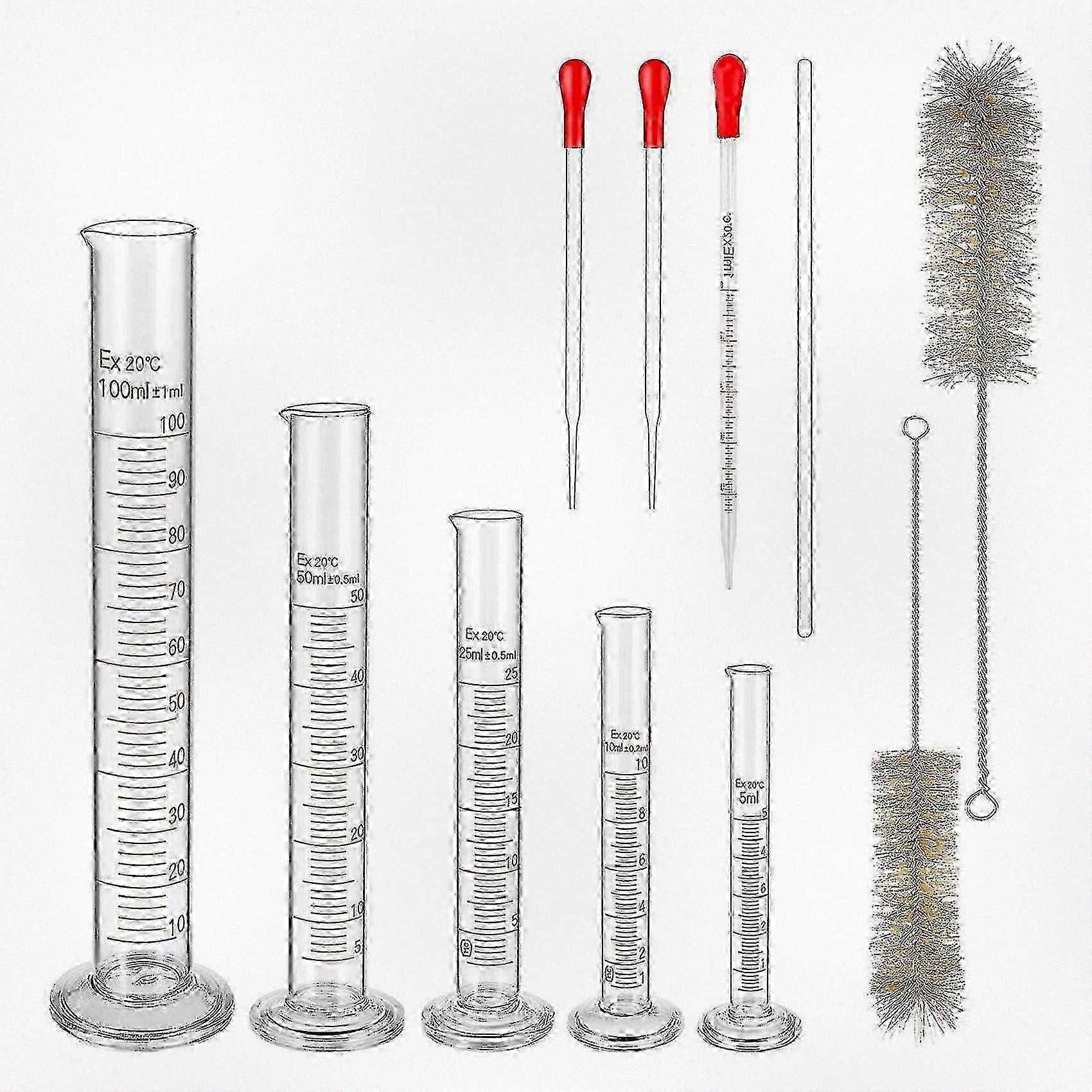 Premium Borosilicate Glass Measuring Cylinders Set with 3 Pipettes and 2 Brushes for Accurate Liquid Measurement