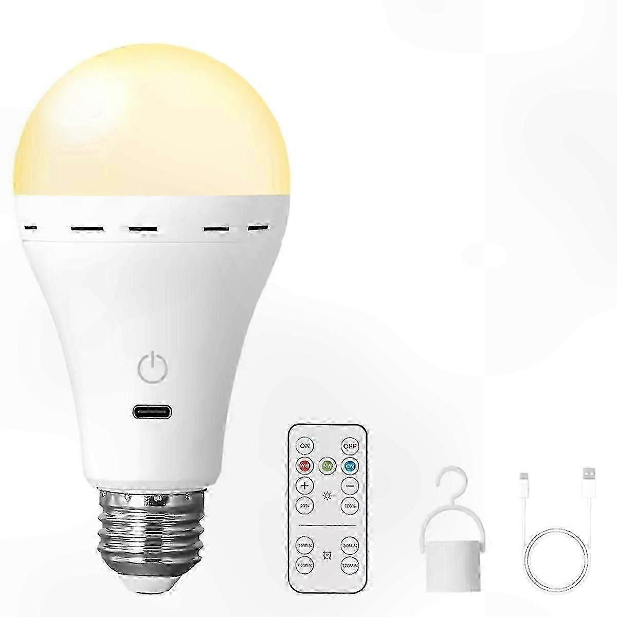 Remote Control Rechargeable LED Bulbs E26 Battery-Powered Smart 3-Color Changing Light