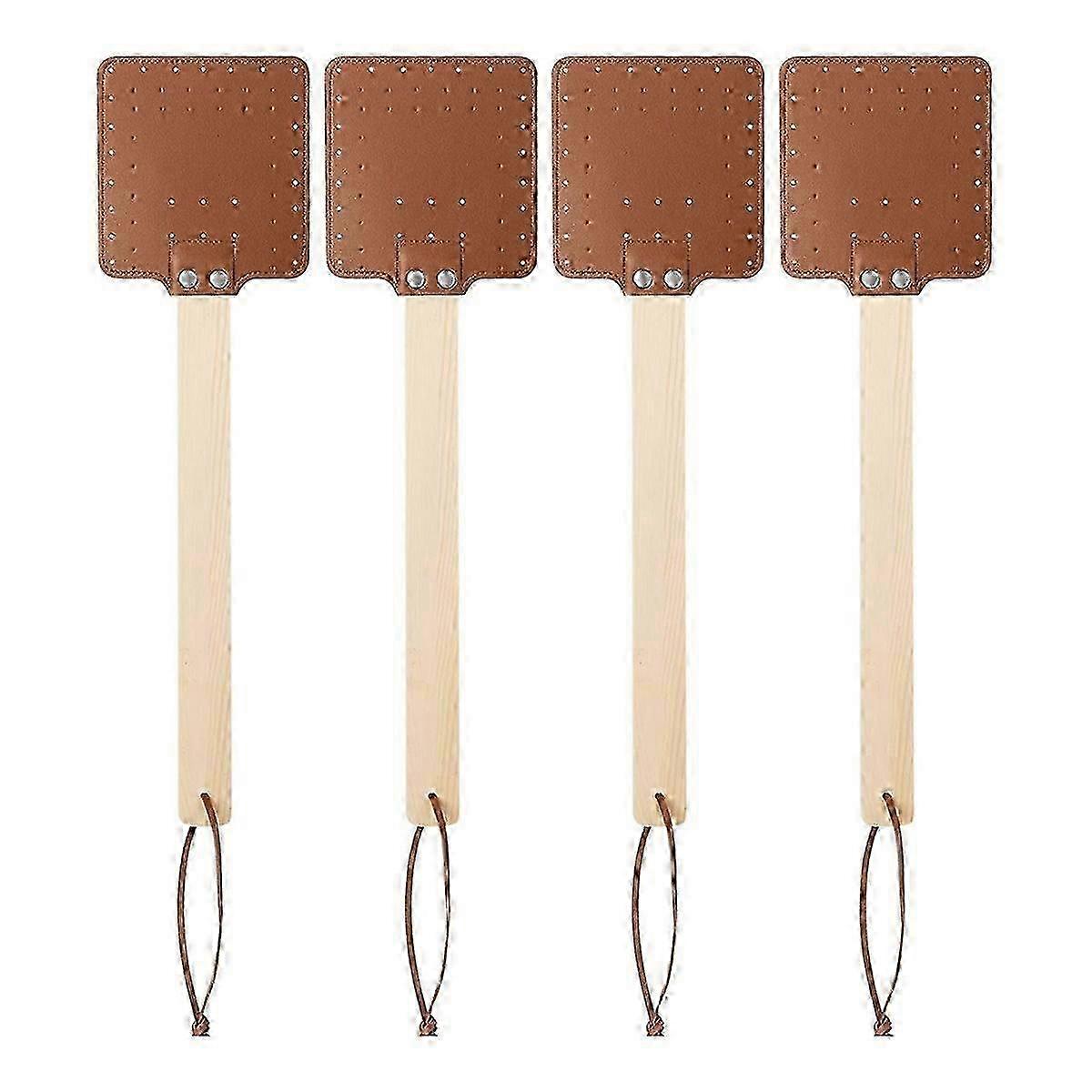 Conjunto de 4 Mata-Moscas de Couro de 44 cm (17,3 polegadas) com Cabo de Madeira BHwy