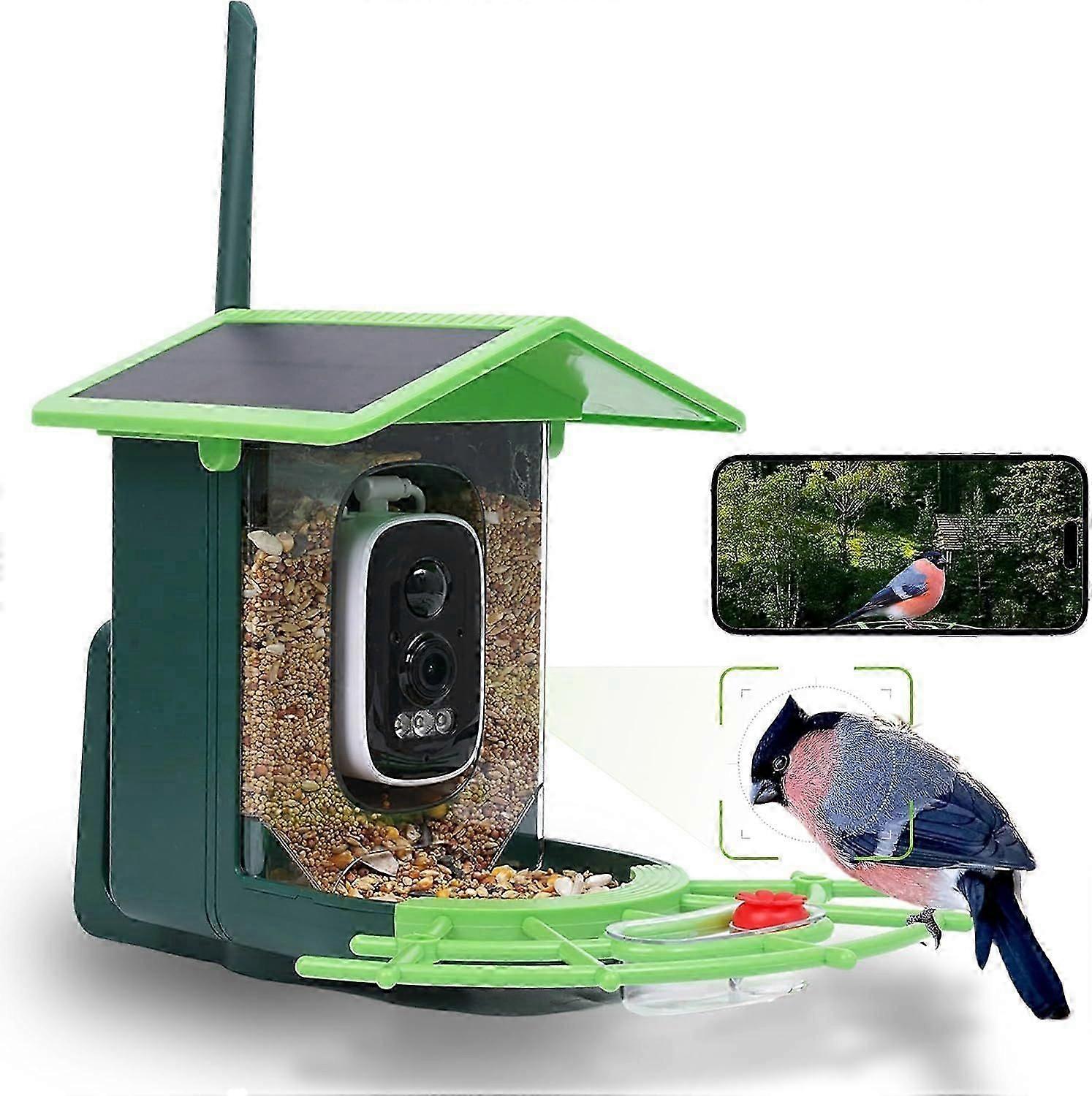 Bird Feeder with Camera, AI Birds Identification, Solar Powered, Live View, Instant Alerts, Capture Bird Videos, 2K HD Camera Lens, Ideal Gift for Fam