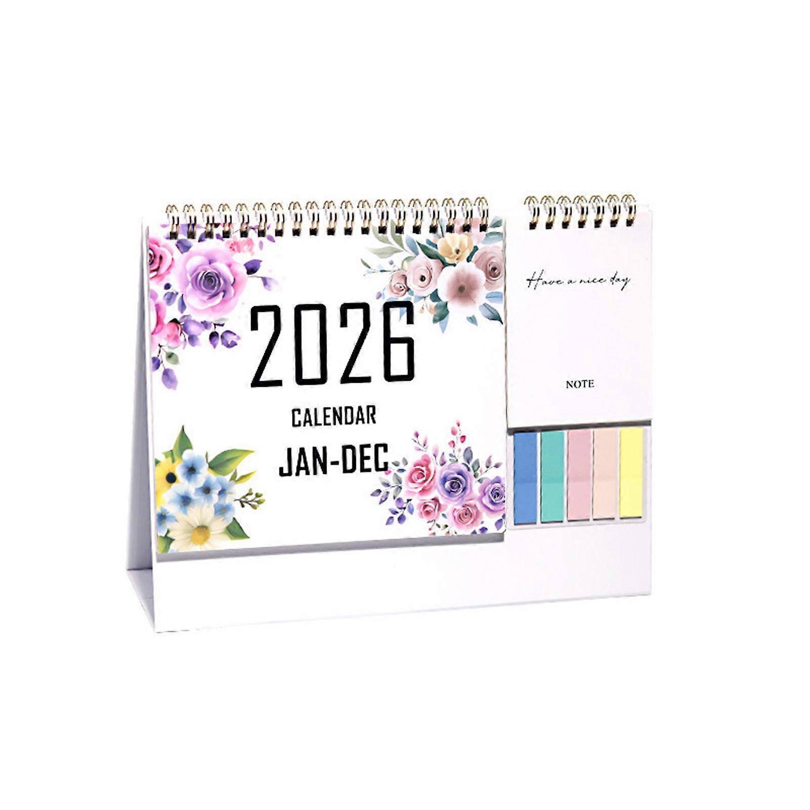 2026 Desk Calendar with Note Pad and Sticker 12 Month Referance Jan to Dec Twin-Coil Binding For Notes Plans Appointment Multicolor