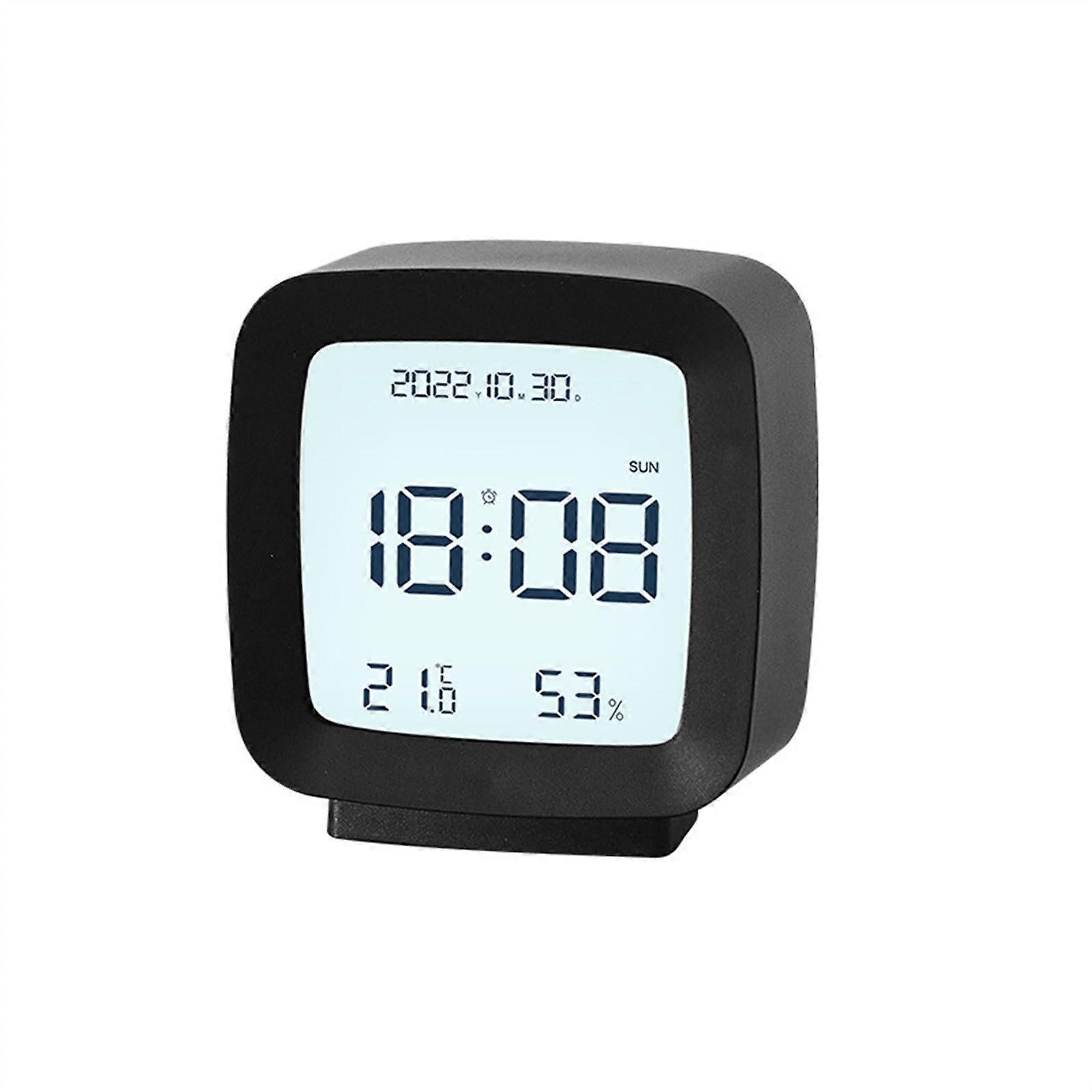 Digital Alarm Clock with Temperature Humidity Display Calendar Week Backlight for Desk Black