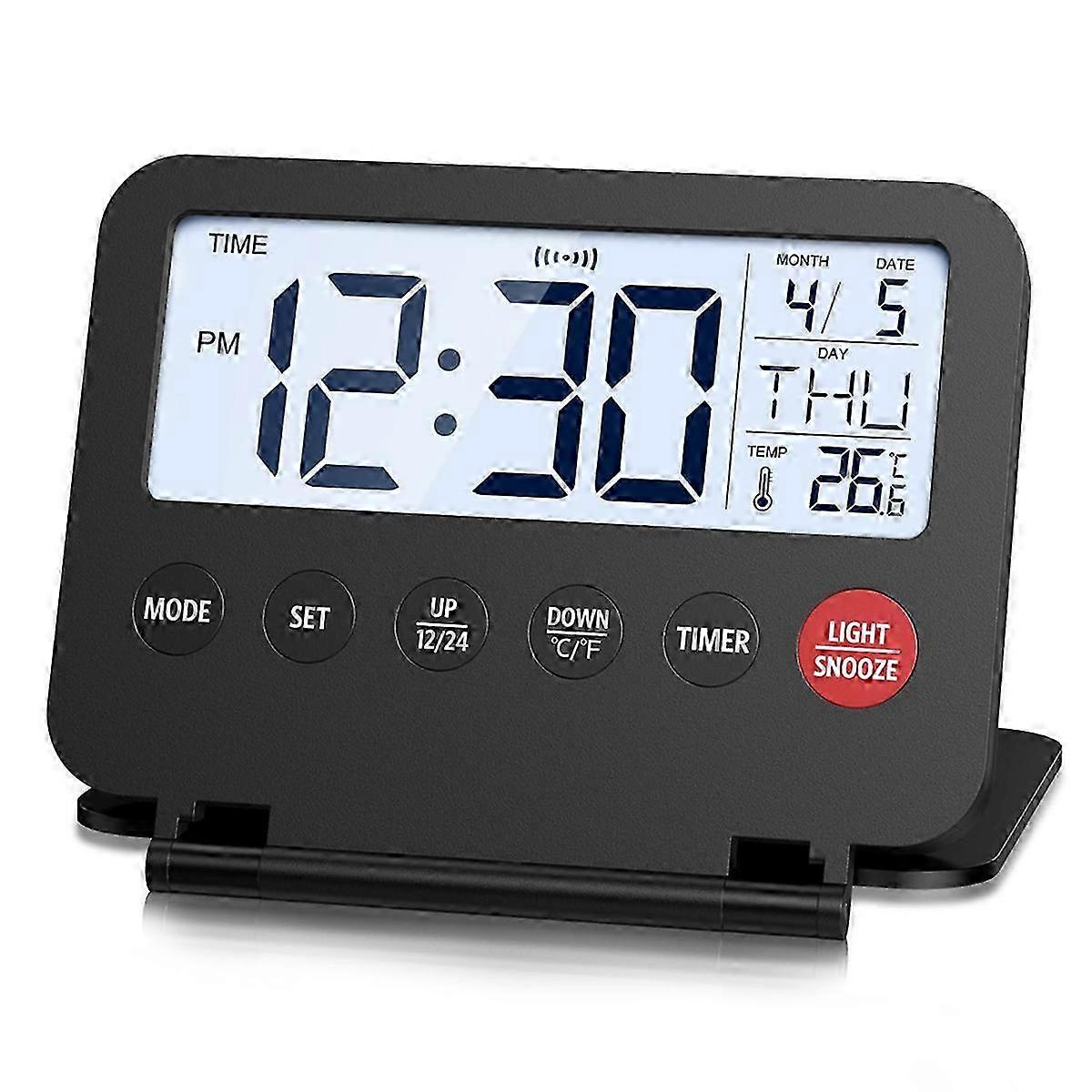 Travel Alarm Clock,Portable Digital Alarm Clock,Compact Calendar Timer with Snooze,12/24H Display,fo p