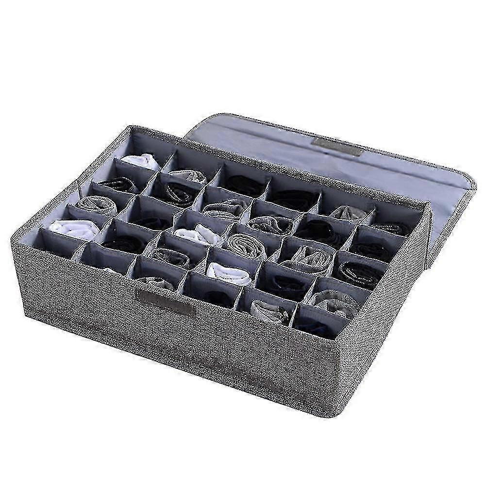 Underwear organizer for closet - 30-grid storage box with lid for socks and ties