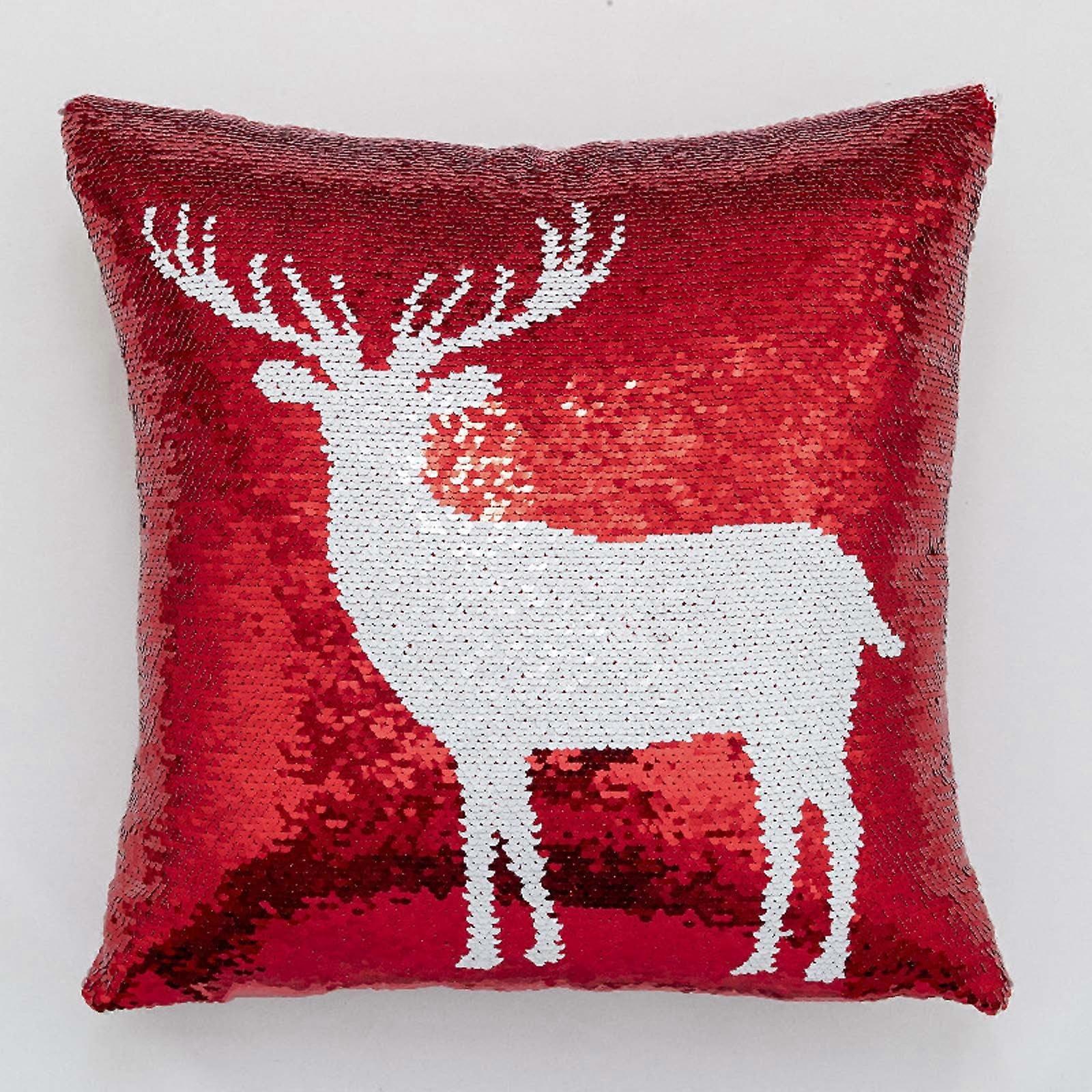 Christmas Clearance! Red Double-sided Sequins Snowflake Deer Head Pillow, compatible with WJSXC Decorations