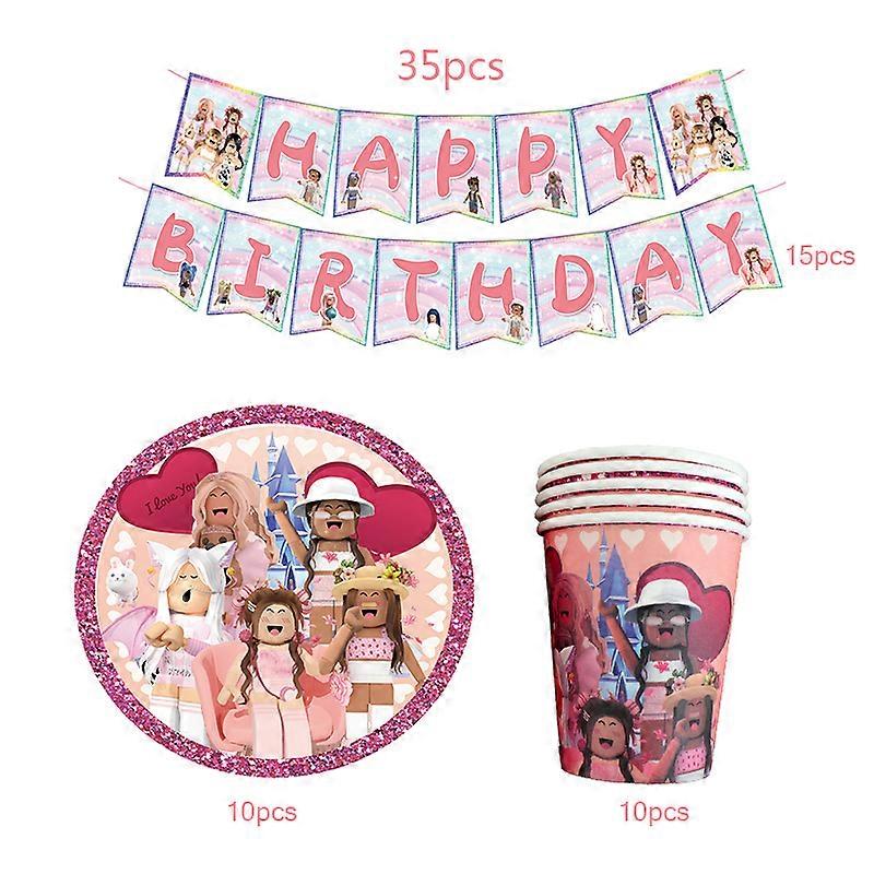 Roblox rose d��corations de f��te d'anniversaire toile de fond jeu c��l��bration ballons de f��te vaisselle jetable assiette jouets pour enfants