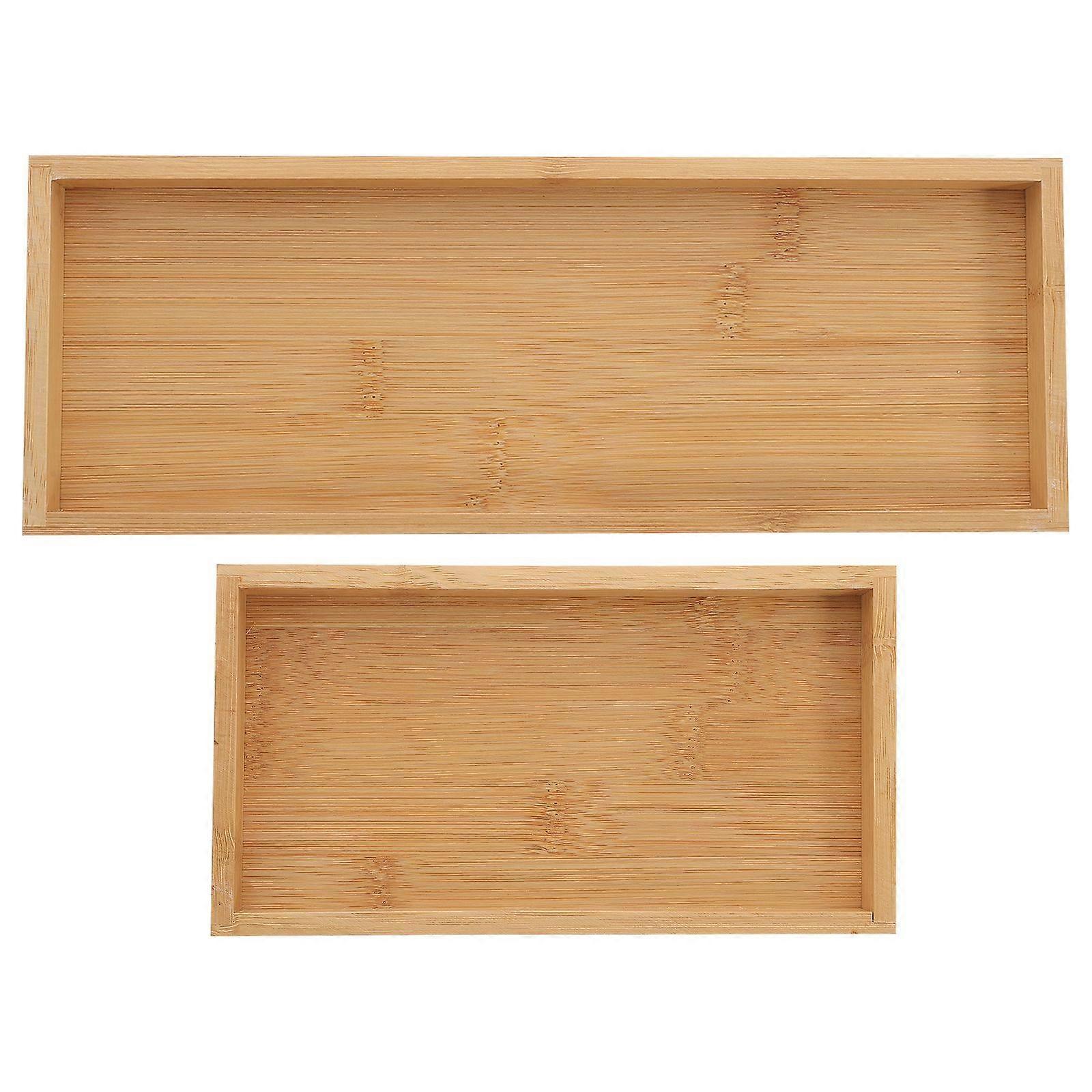 2pcs Multi-functional Household Bamboo Storage Plate Rectangle Tea Set Tray Fruit Serving Tray