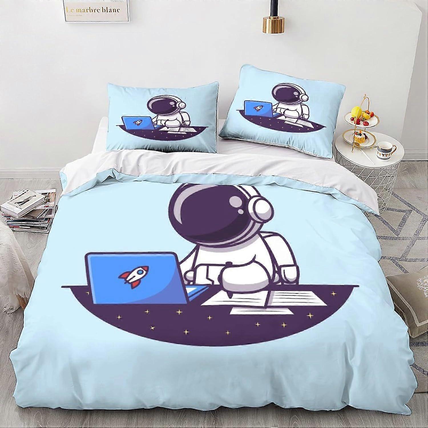 LikeEj رواد الفضاء غطاء لحاف مع أكياس وسائد نمط الكرتون مجموعة الفراش الفضاء مع سحاب إغلاق لينة ستوكات غطاء لحاف